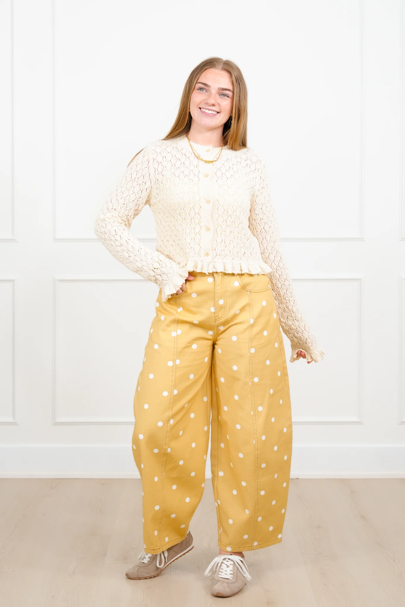 Restock! Knit Long Sleeve Button Down Ruffle Trim Cardigan - Image 5