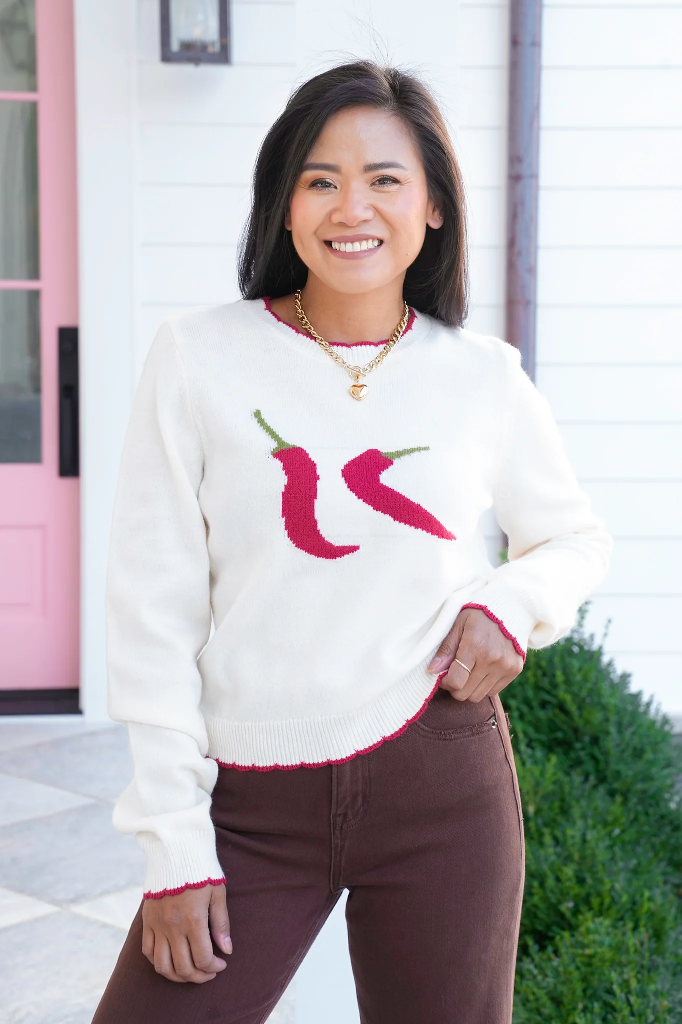 Long Sleeve Chili Pepper Knit Sweater - Image 5