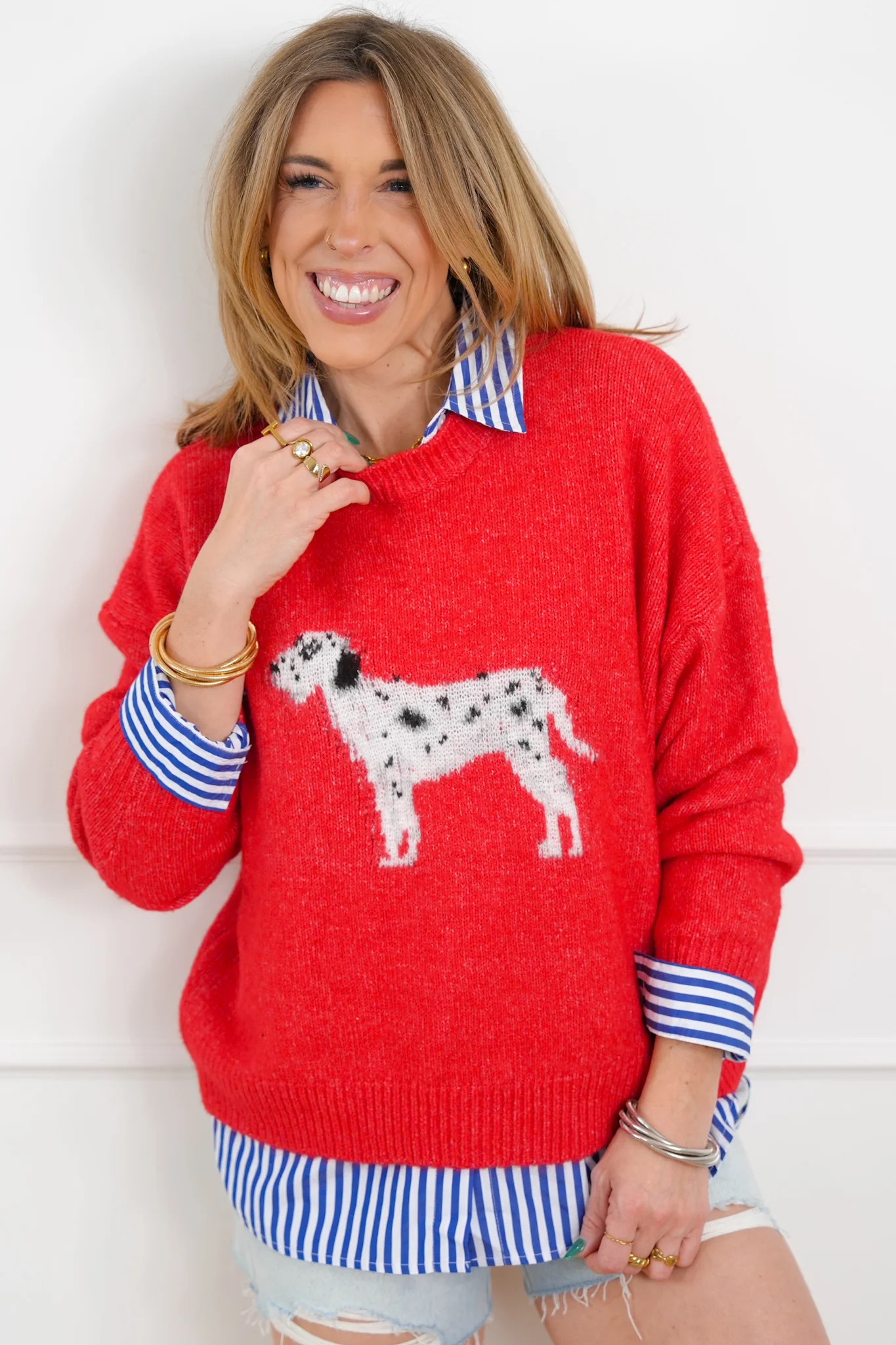 Knit Long Sleeve Dalmatian Dog Pullover Sweater - Image 5