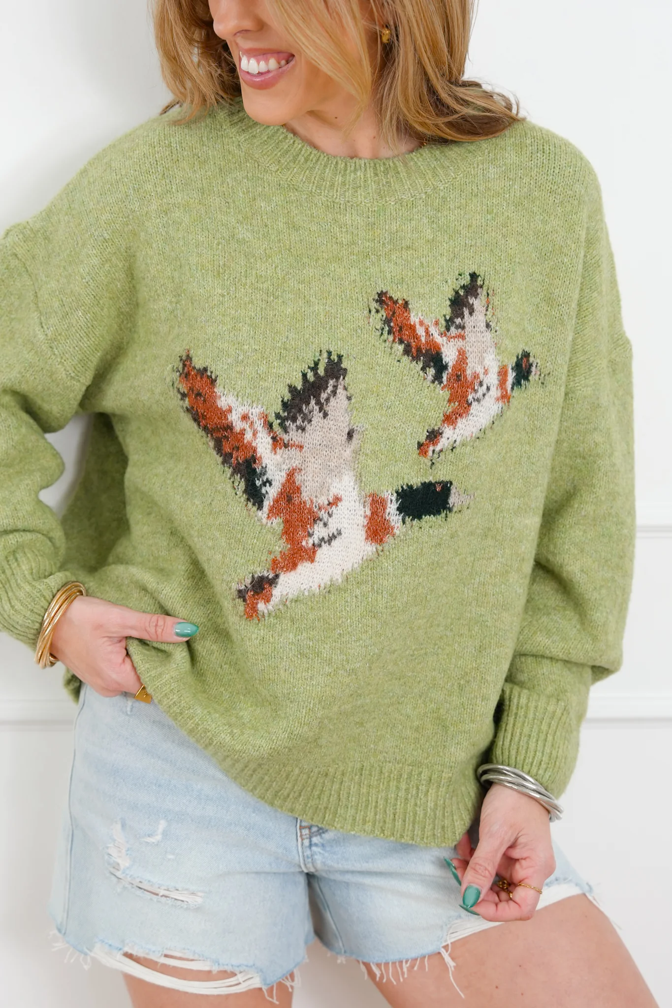 Knit Long Sleeve Flying Duck Pullover Sweater - Image 5