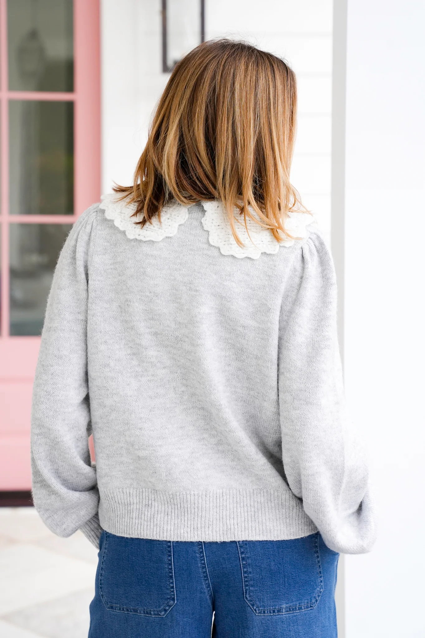Knit Long Sleeve Frill Crochet Collar Cardigan - Image 5