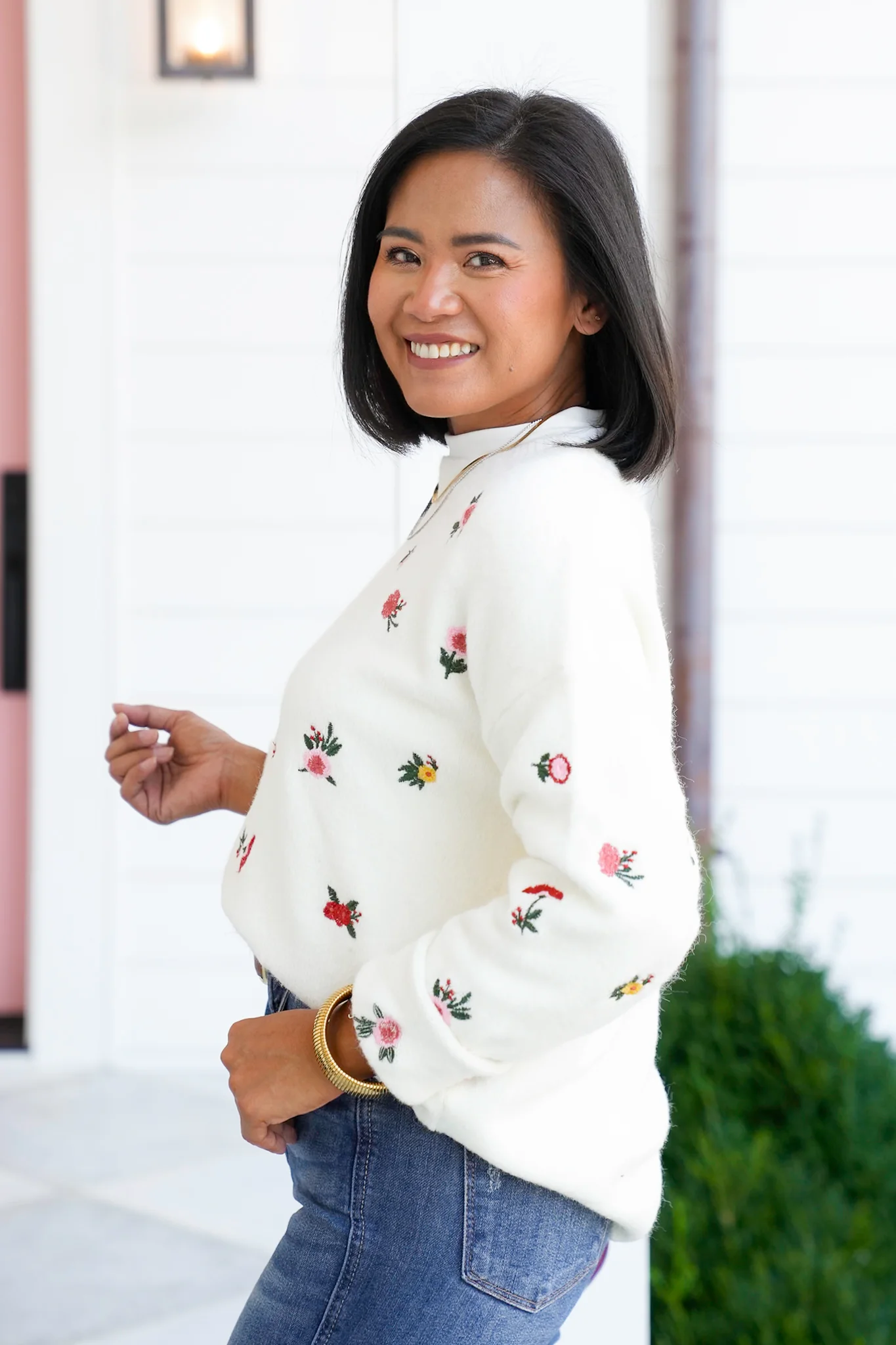 Restock! Floral Embroidery Long Sleeve Knit Sweater - Image 4