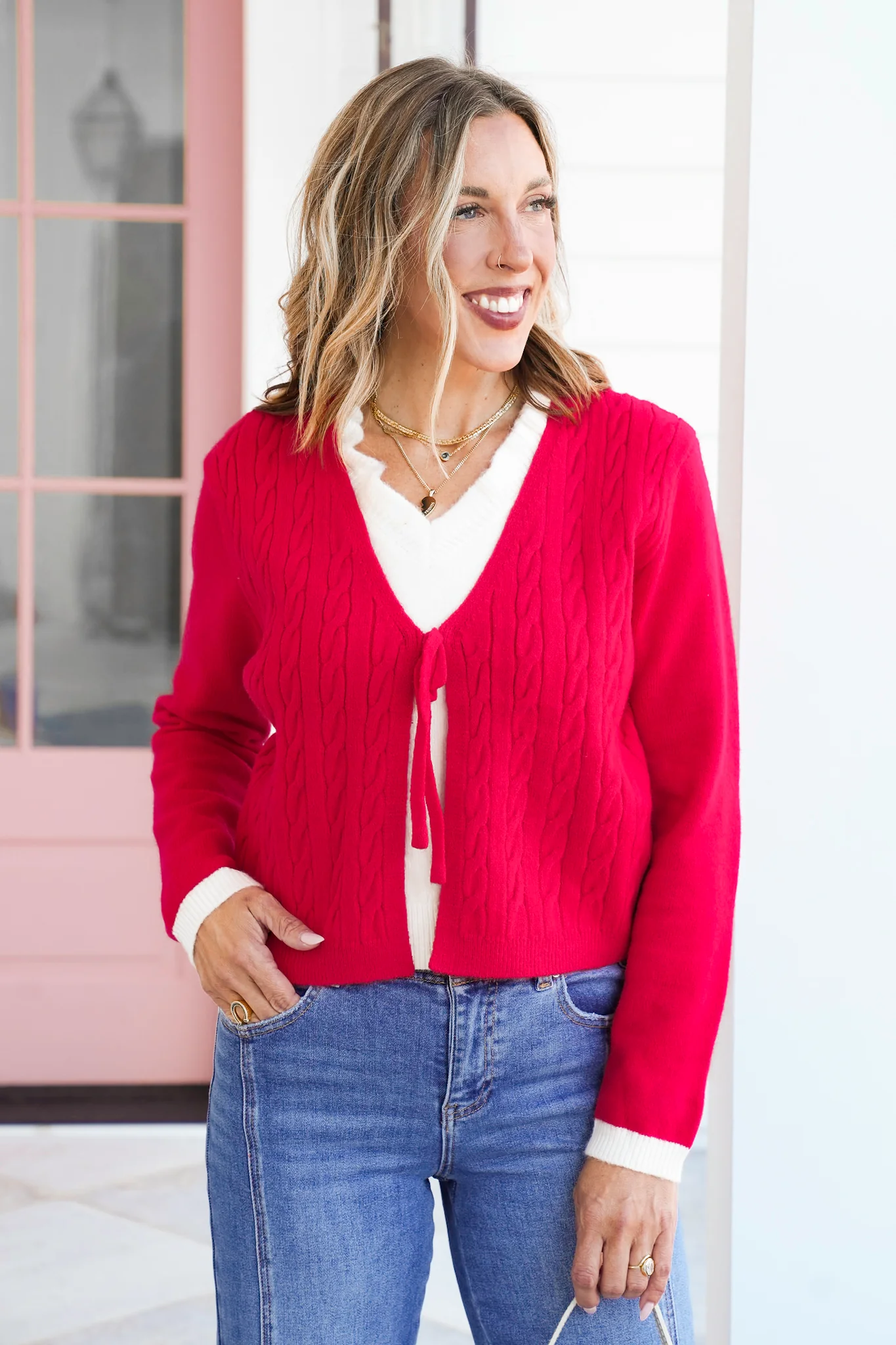 Knit Long Sleeve Top with Front Tie - Image 5