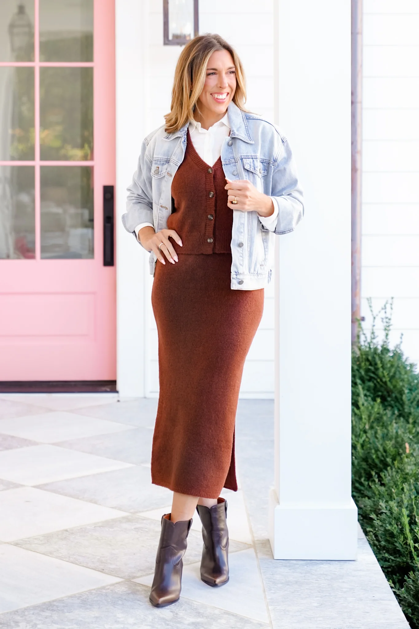 Knit Sleeveless Button Down Top and Midi Skirt Set - Image 3