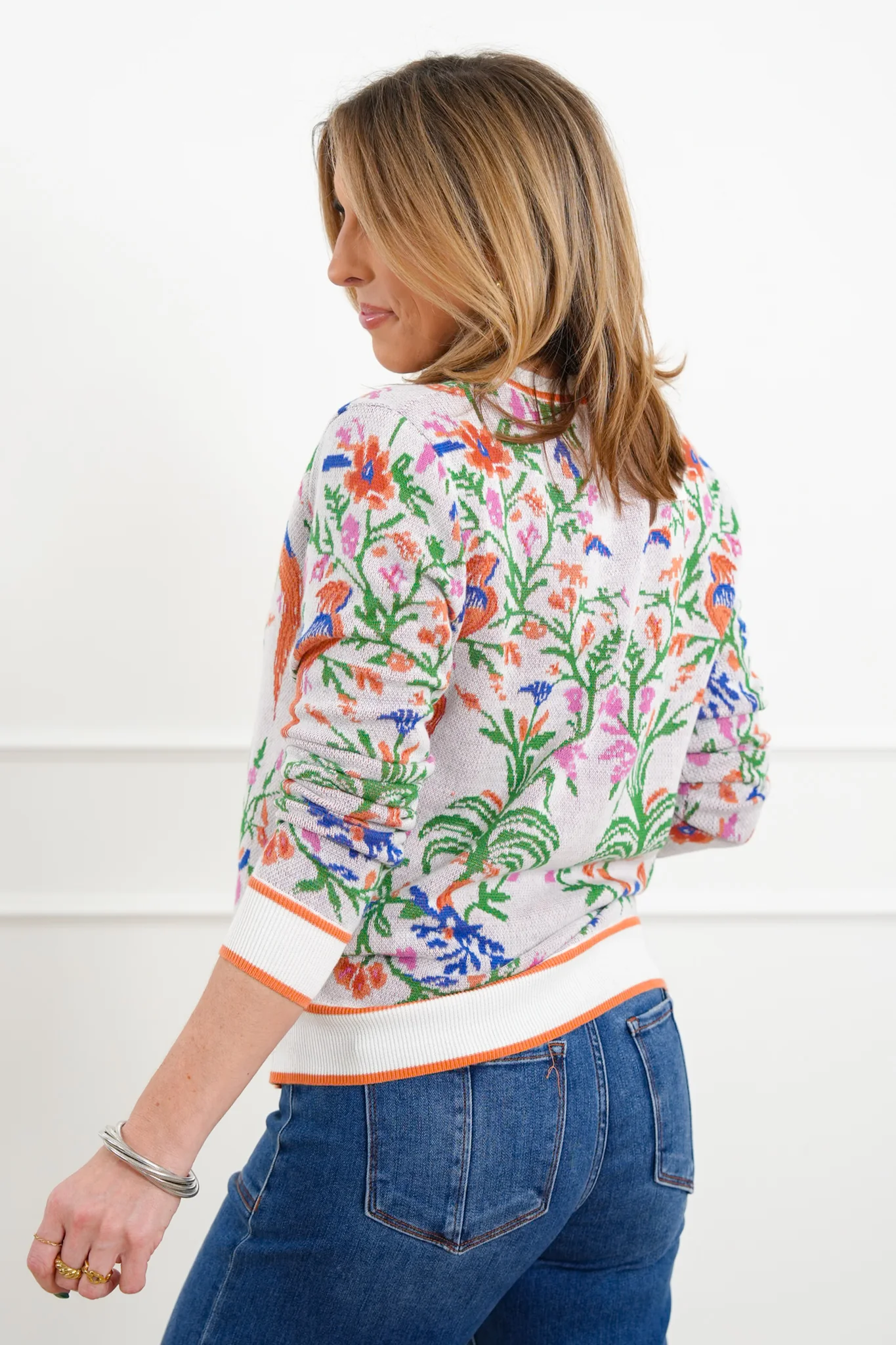 Knit Tropical Print Long Sleeve Pullover Sweater - Image 5
