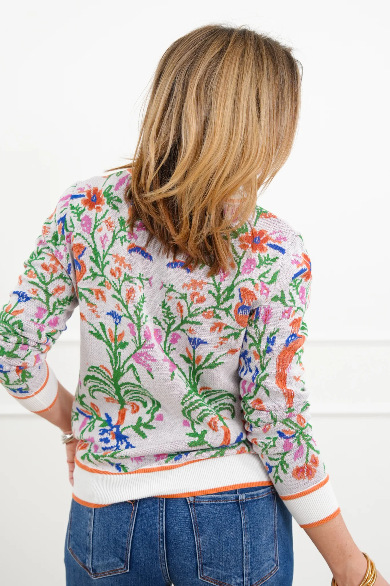 Knit Tropical Print Long Sleeve Pullover Sweater - Image 6