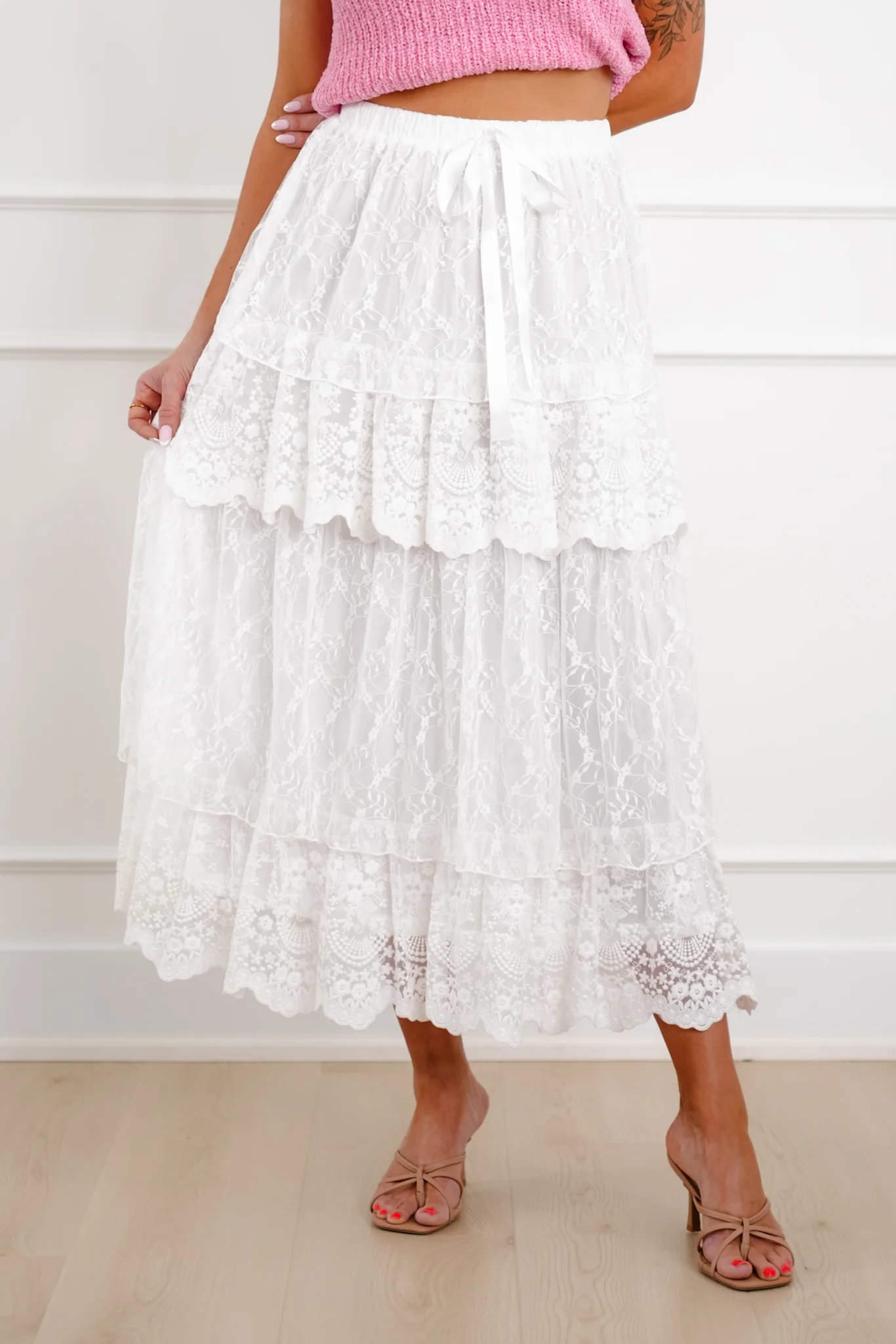Lace Elastic Waist Tiered Maxi Skirt - Image 2