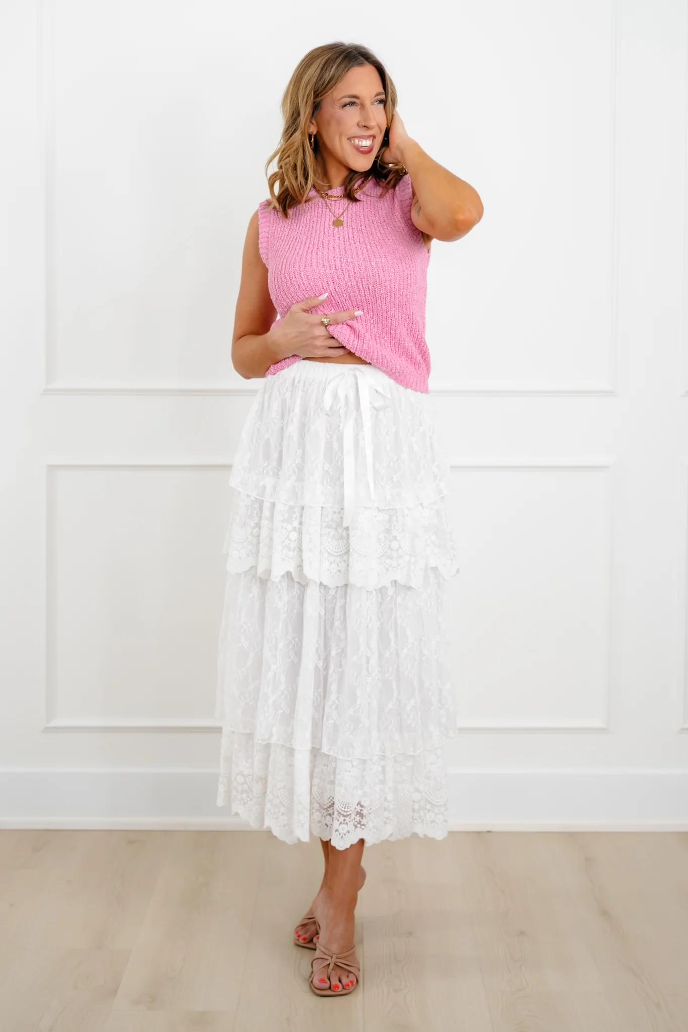 Lace Elastic Waist Tiered Maxi Skirt - Image 4