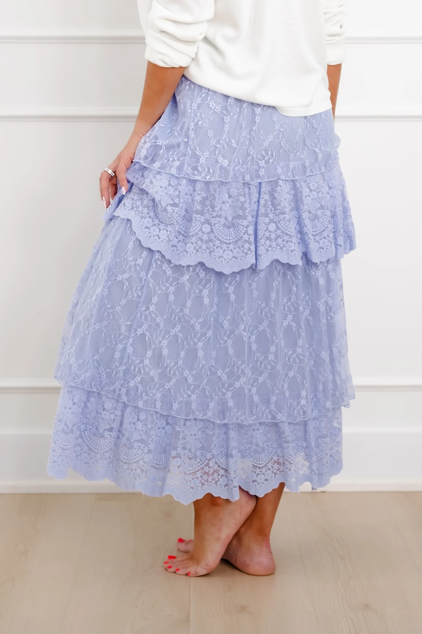 Lace Elastic Waist Tiered Maxi Skirt - Image 6
