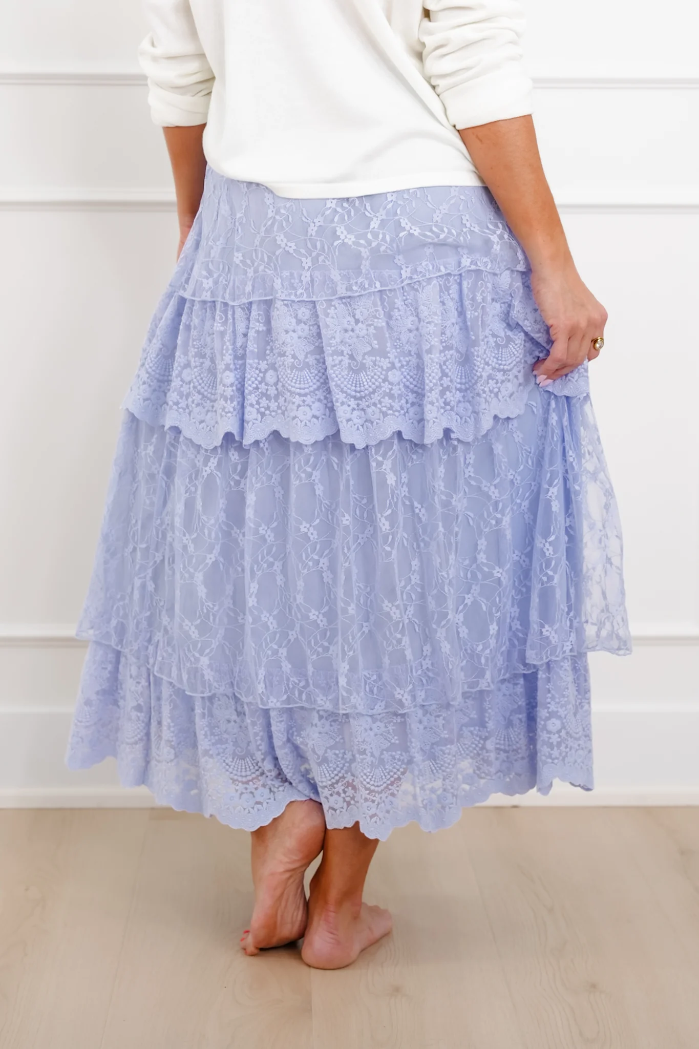 Lace Elastic Waist Tiered Maxi Skirt - Image 7