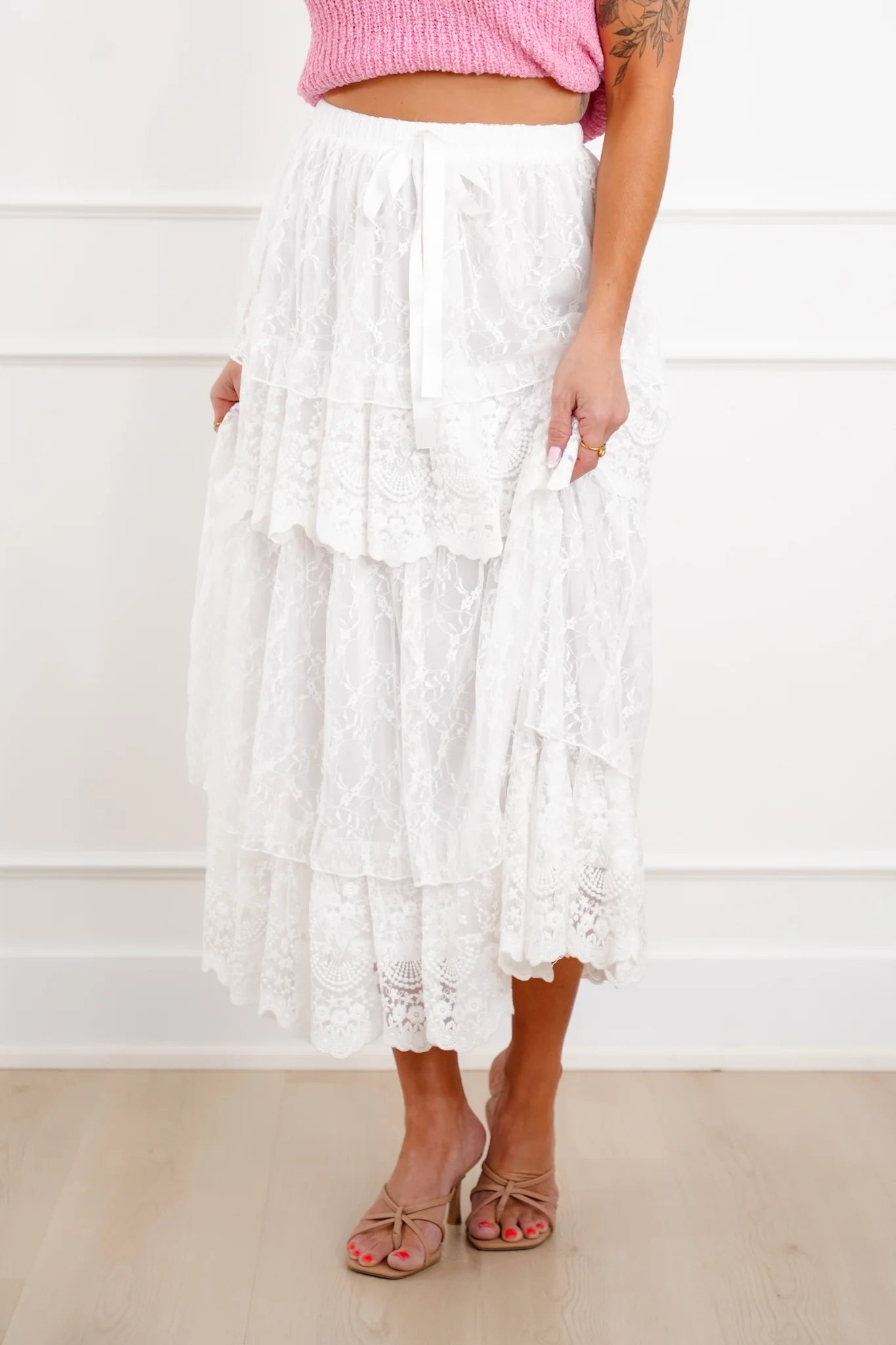 Lace Elastic Waist Tiered Maxi Skirt - Image 8