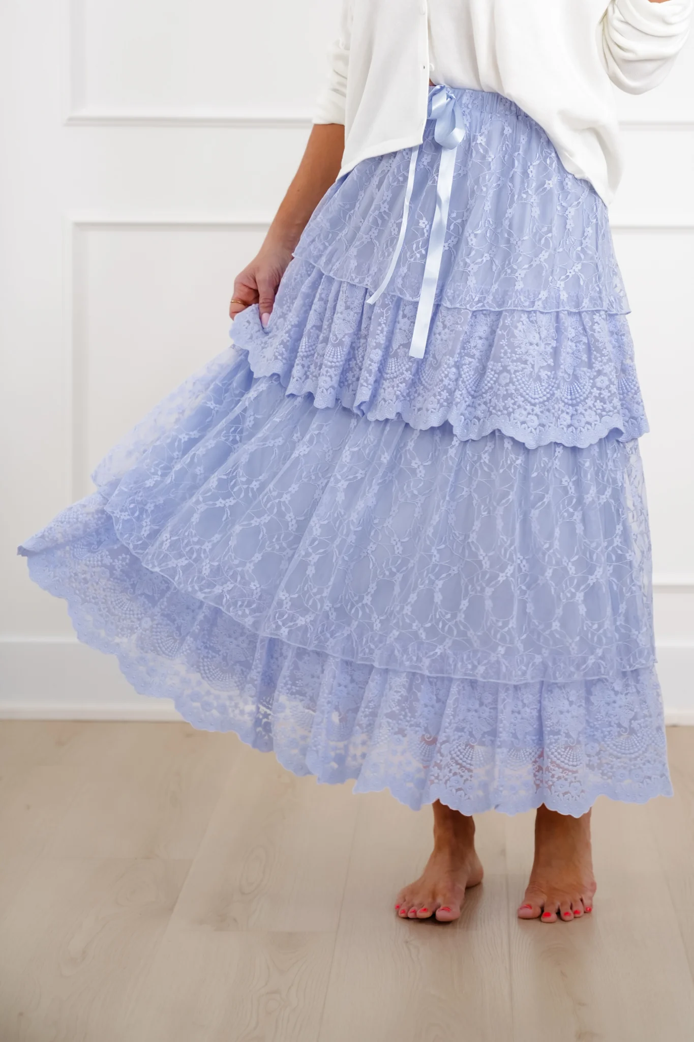 Lace Elastic Waist Tiered Maxi Skirt - Image 9