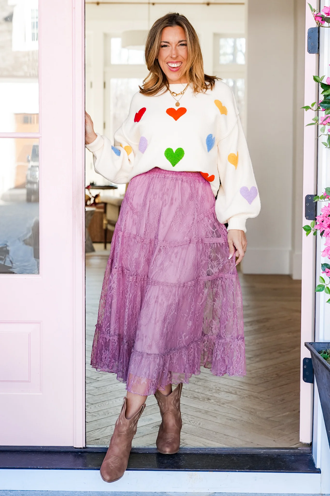Lace Elastic Waist Tiered Midi Skirt - Image 2