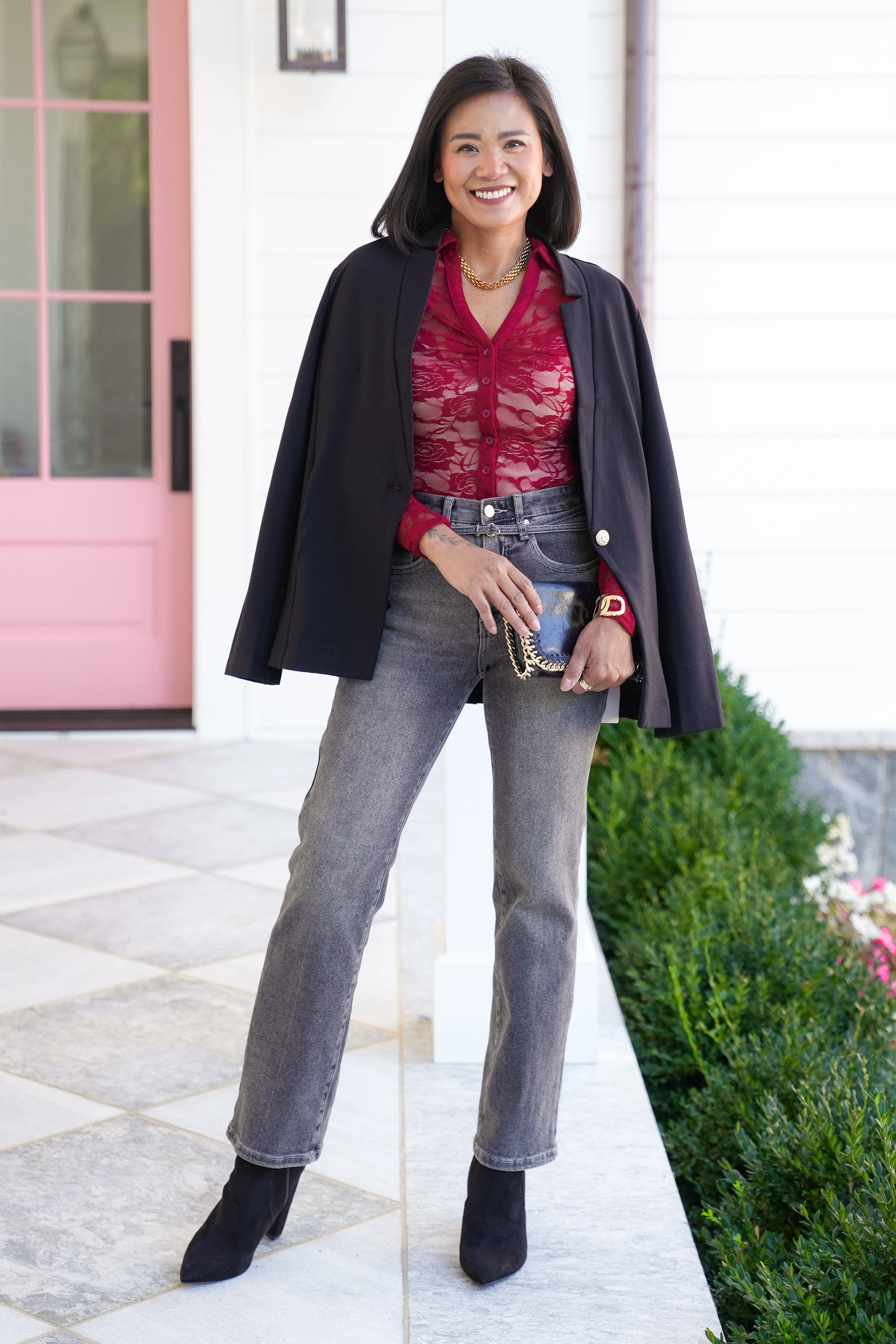 Lace Long Sleeve Button Up Mesh Top - Image 2