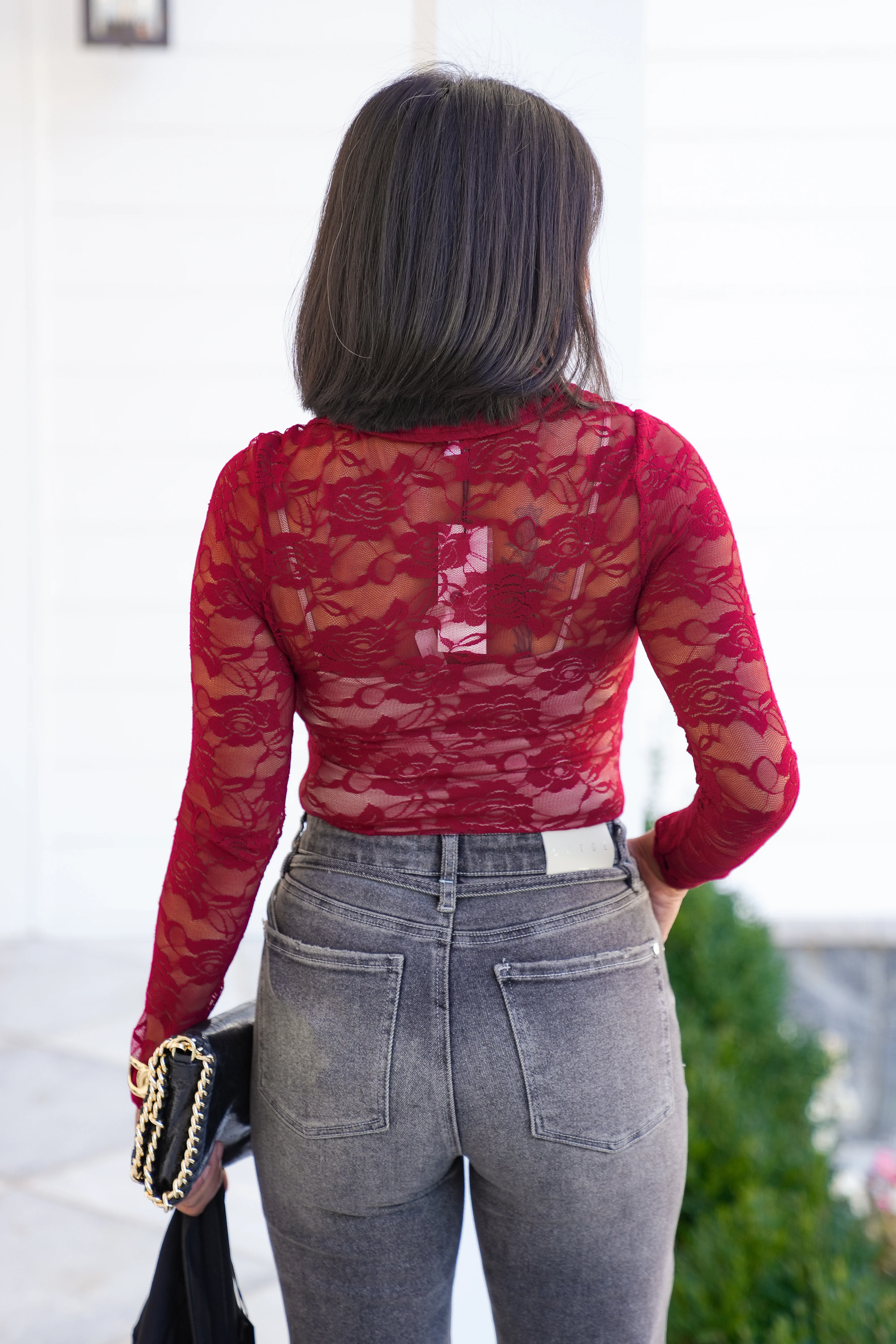Lace Long Sleeve Button Up Mesh Top - Image 4