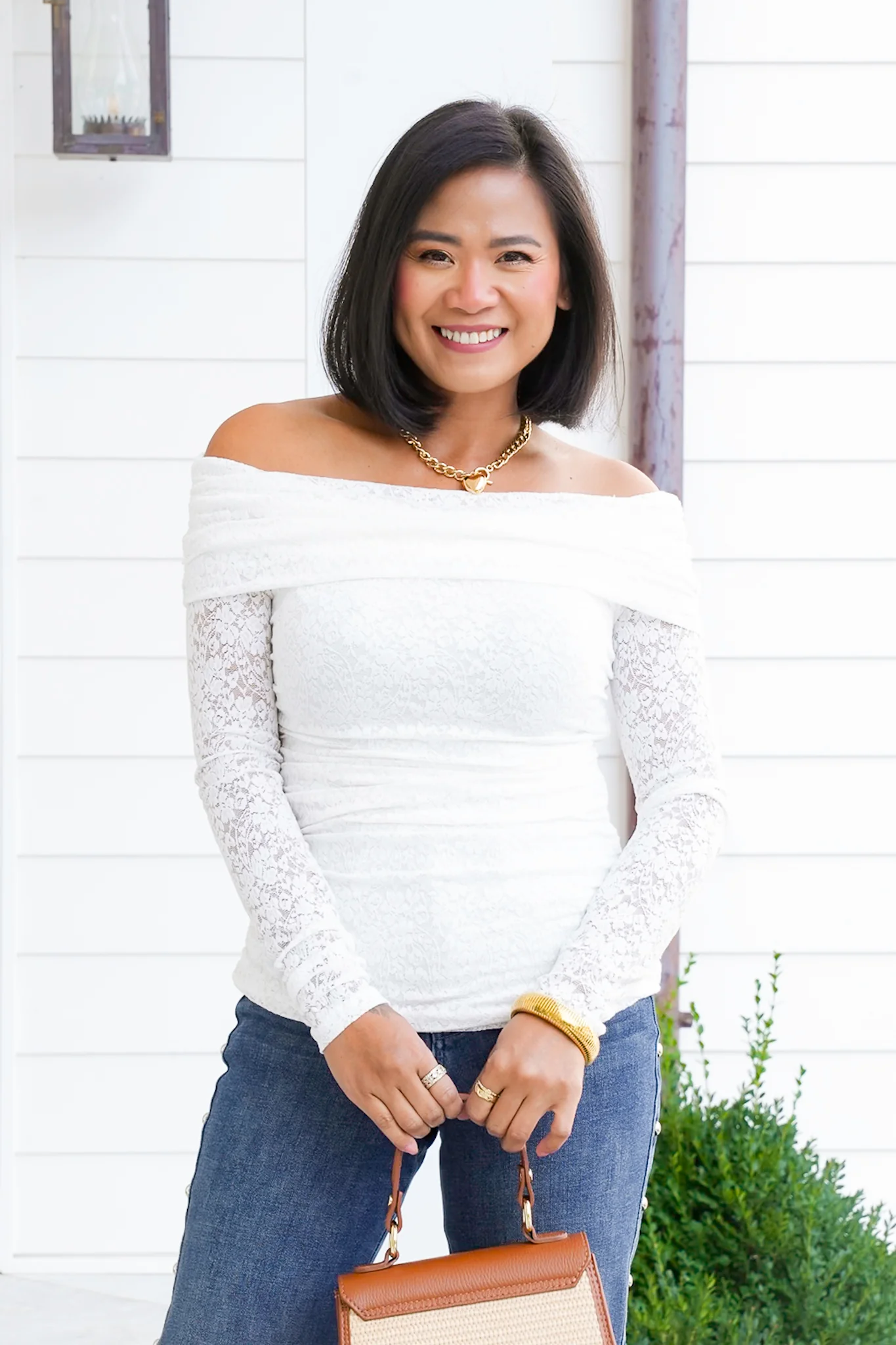 Lace Off Shoulder Long Sleeve Top with Ruched Side - Image 3