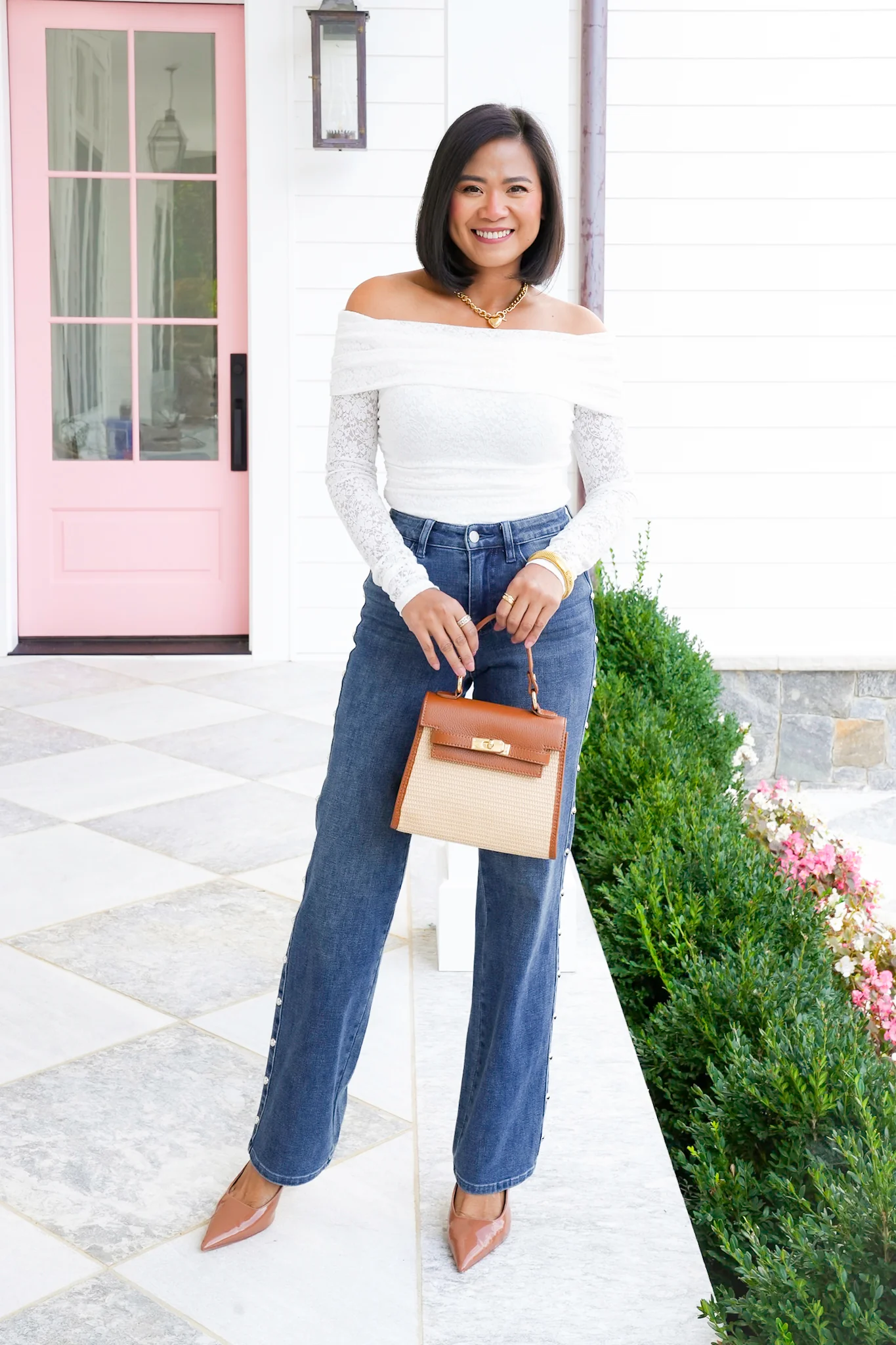 Lace Off Shoulder Long Sleeve Top with Ruched Side - Image 4