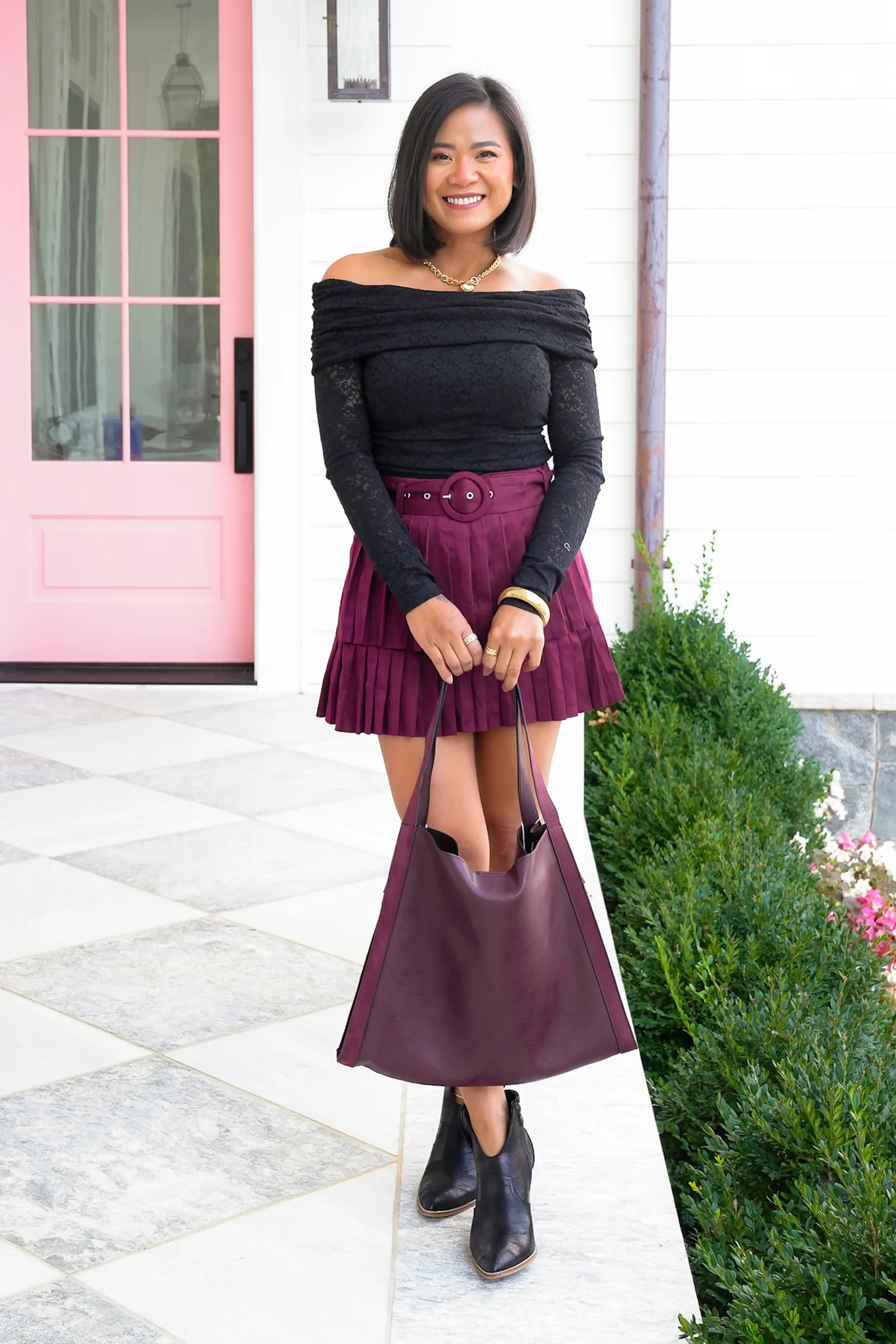 Lace Off Shoulder Long Sleeve Top with Ruched Side - Image 8