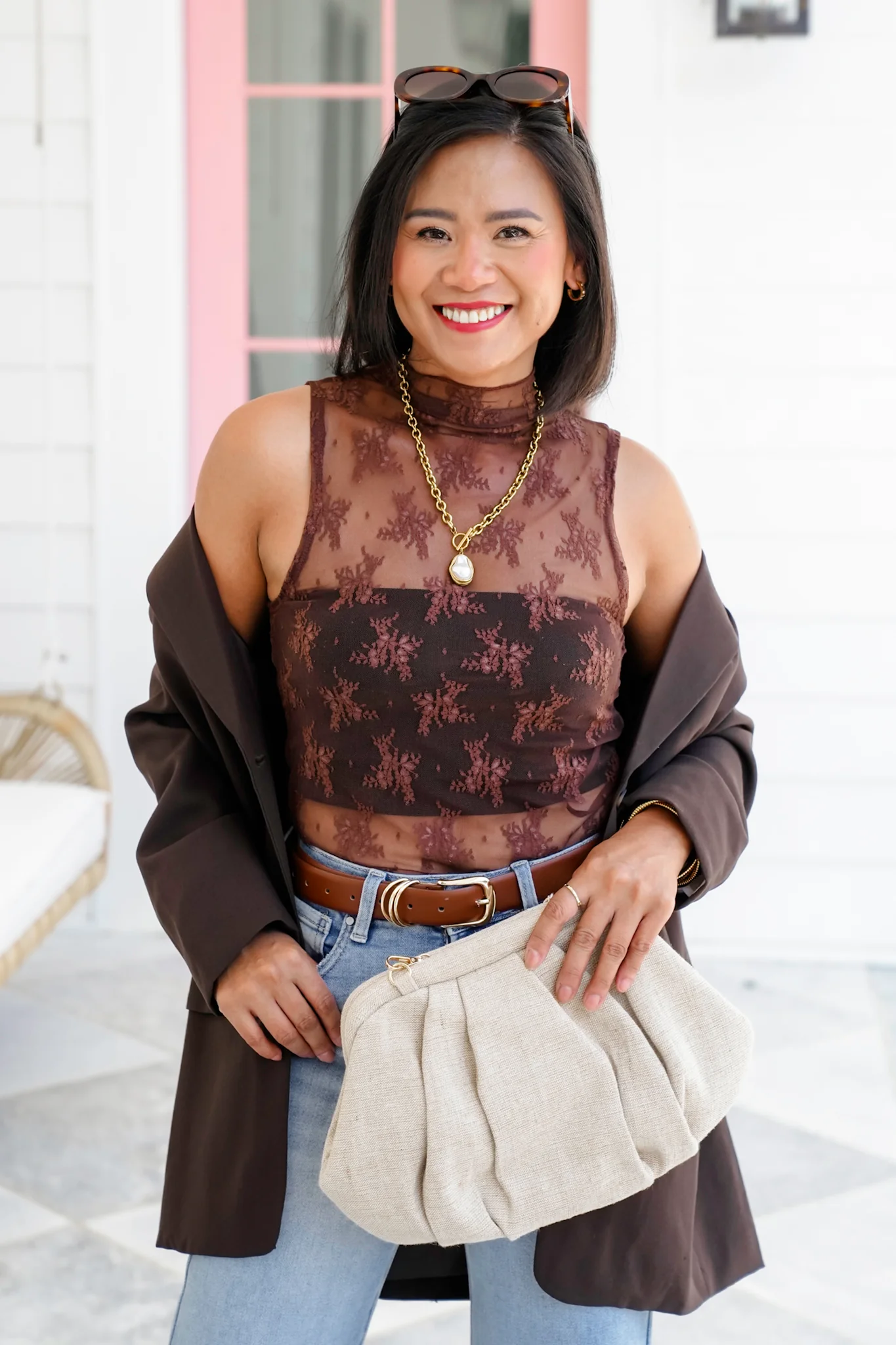 Lace Sleeveless Mock Neck Top - Image 4