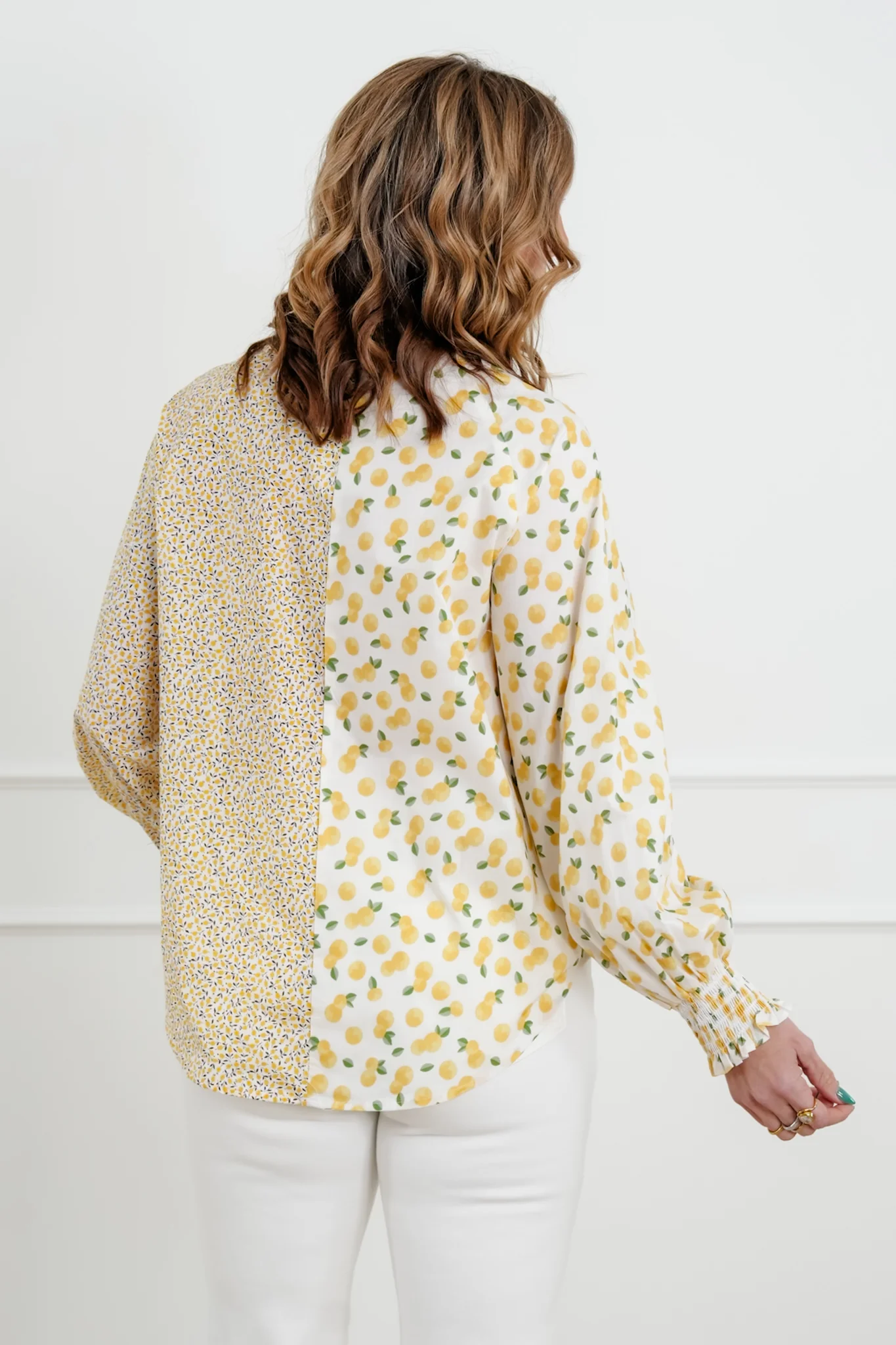 Lemon Print Long Sleeve Button Down Top - Image 4