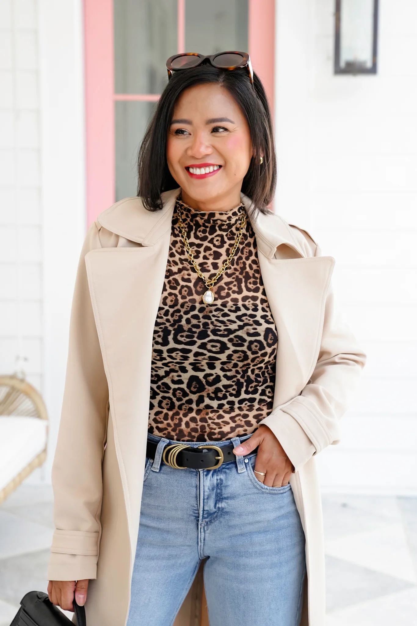 Leopard Mesh Sleeveless Mock Neck Top - Image 5