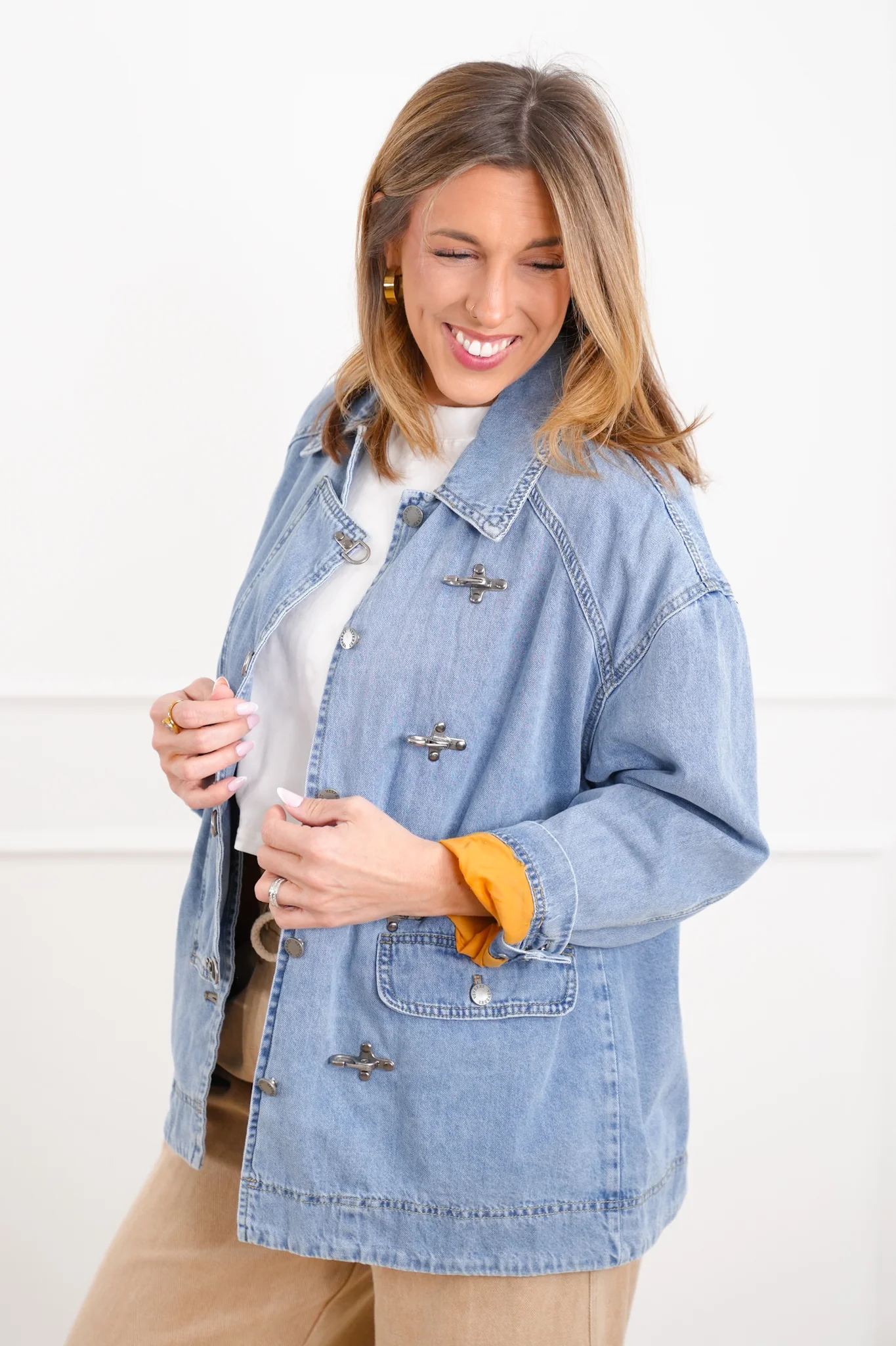 Light Wash Long Sleeve Barn Jacket with Buckle Details - Image 3