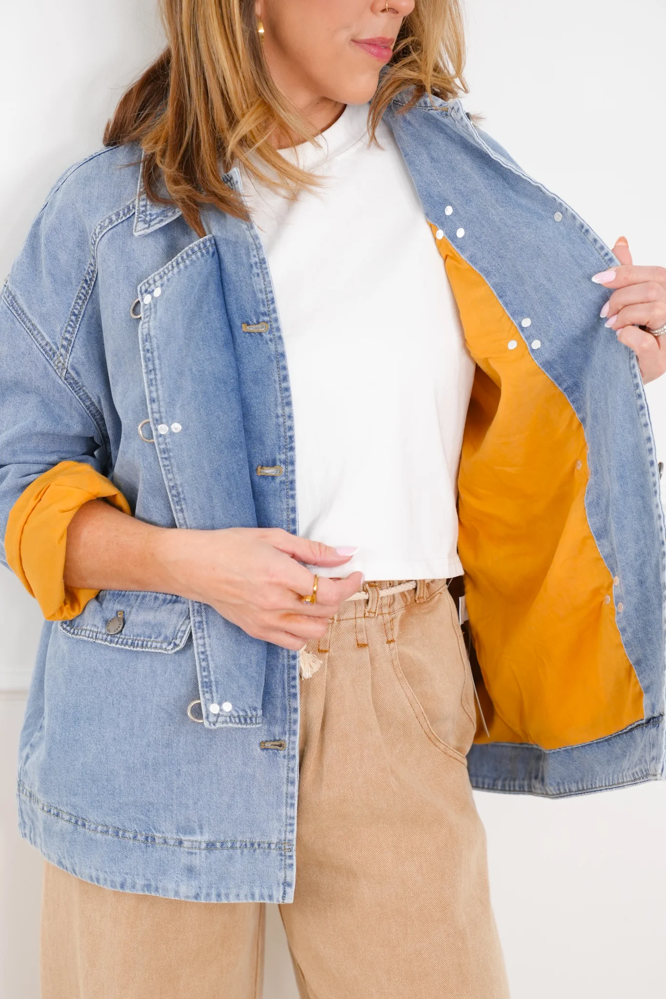 Light Wash Long Sleeve Barn Jacket with Buckle Details - Image 5