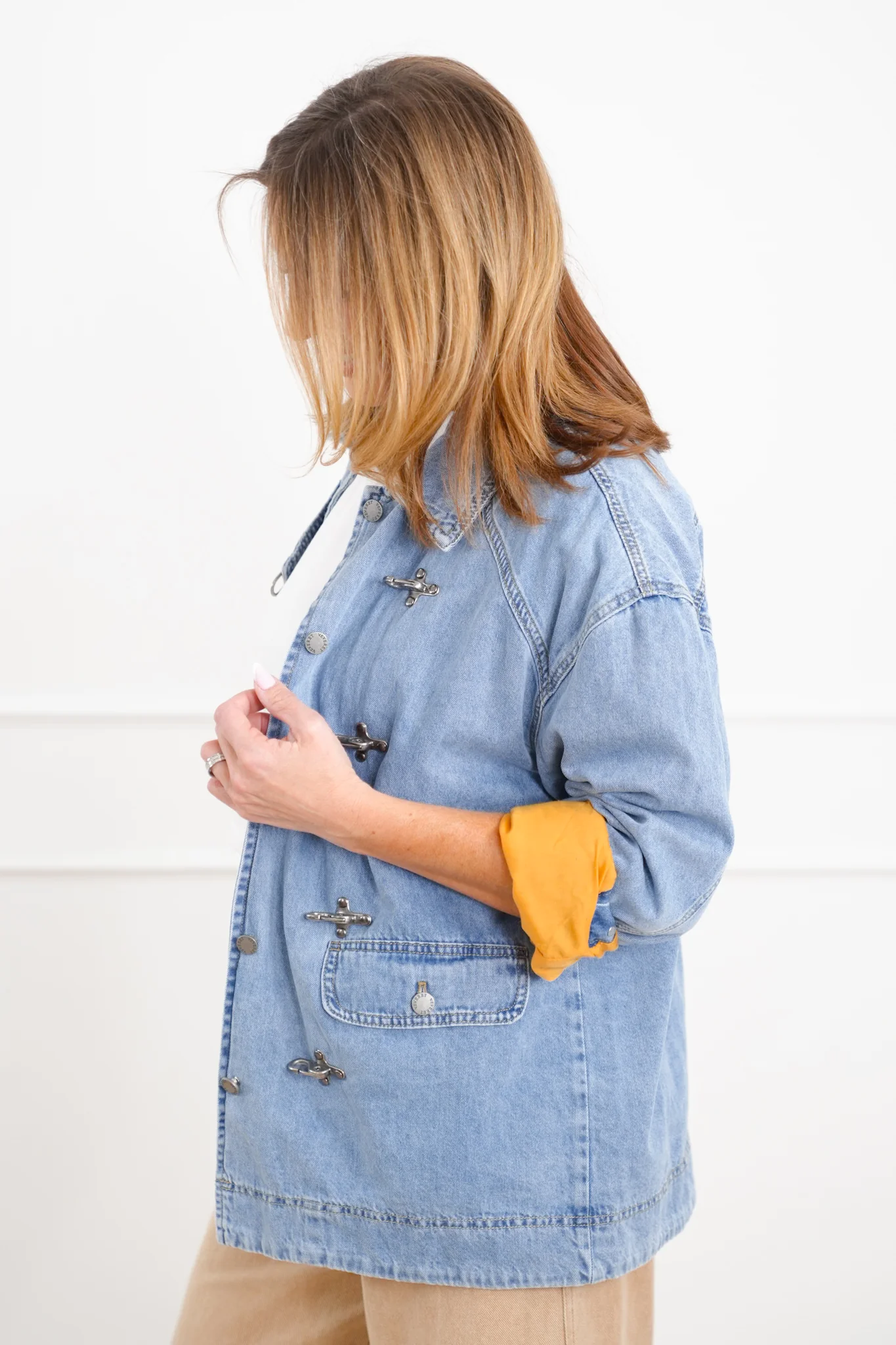 Light Wash Long Sleeve Barn Jacket with Buckle Details - Image 7