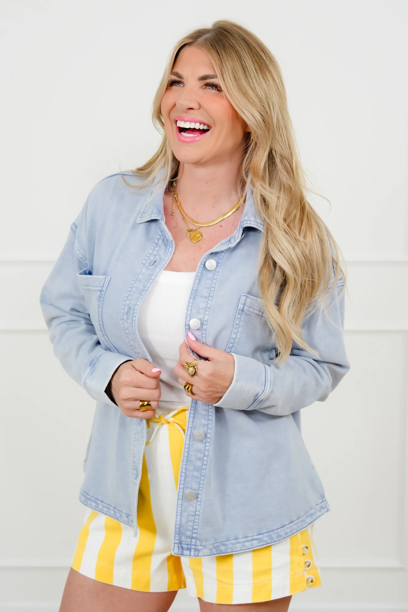 Light Wash Long Sleeve Button Down Shacket - Image 2