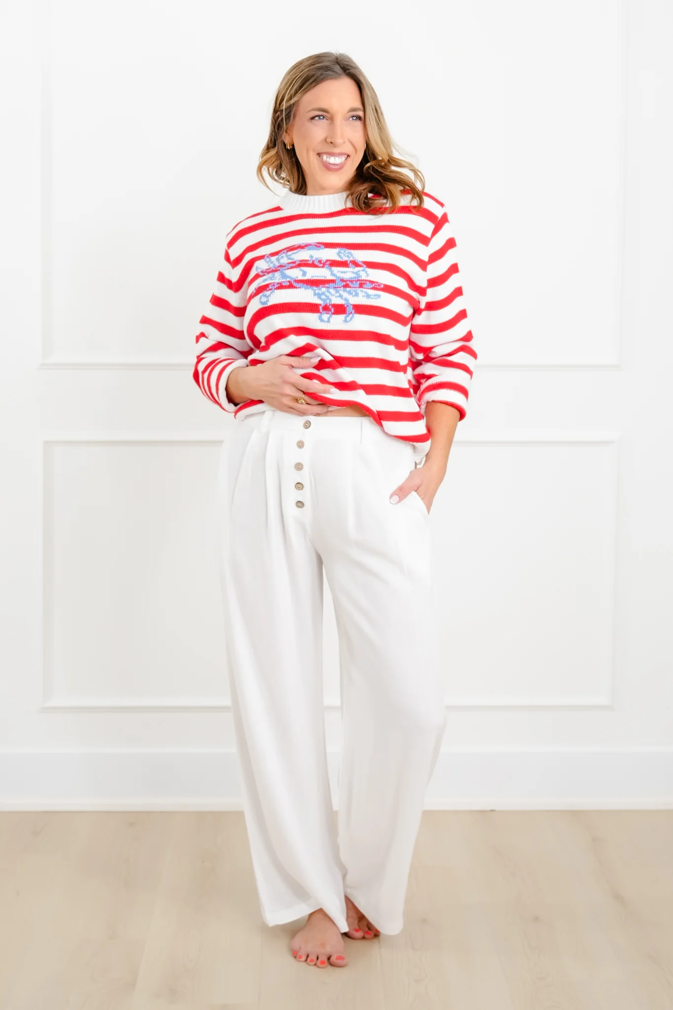 Linen Blend High Waist Button Fly Palazzo Pants - Image 2