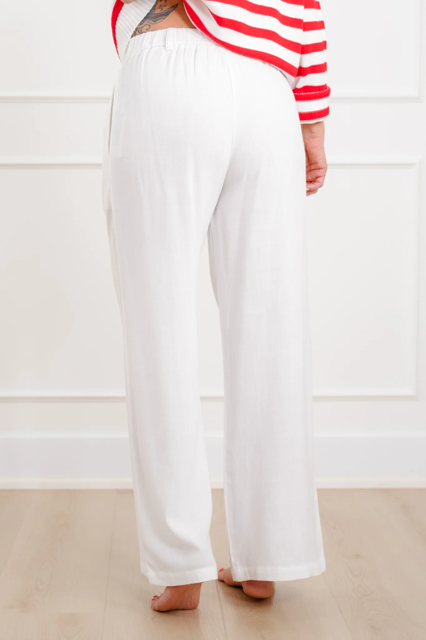 Linen Blend High Waist Button Fly Palazzo Pants - Image 5
