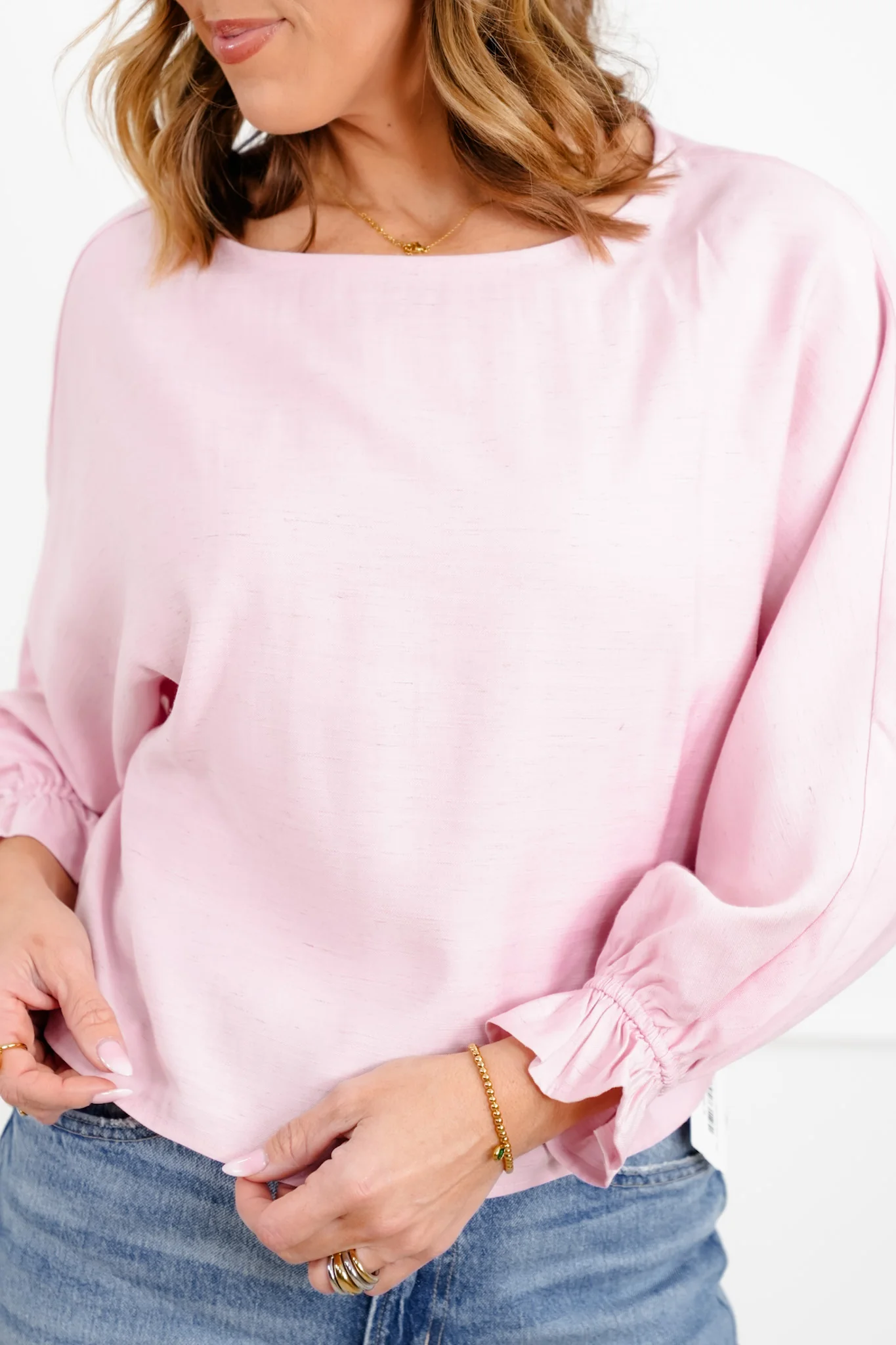 Linen Blend Long Cuffed Sleeve Top - Image 5