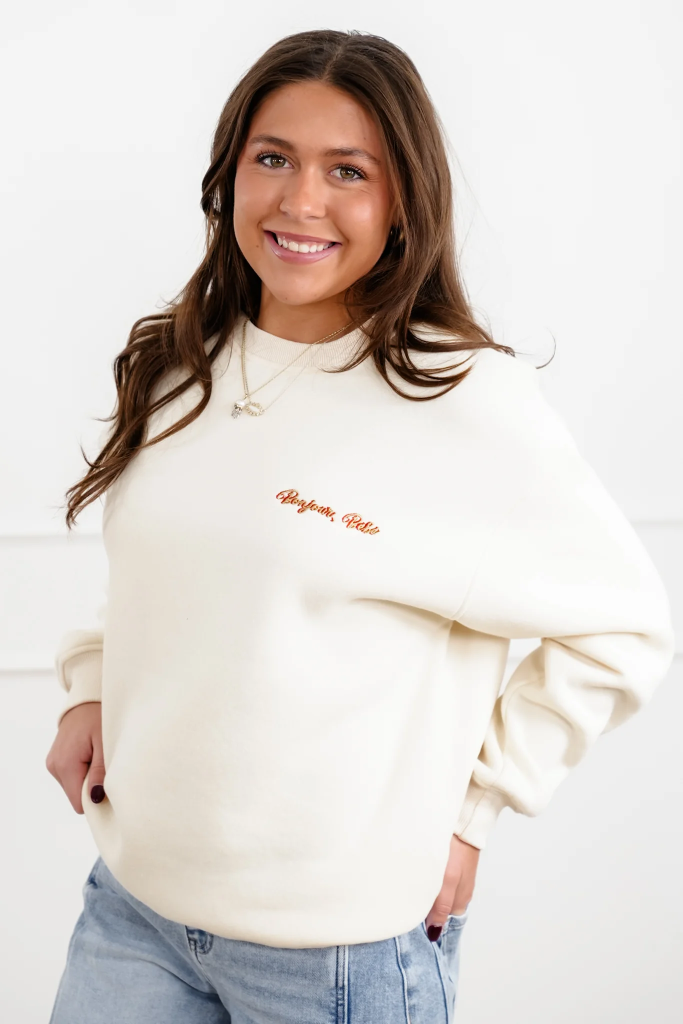 Long Sleeve "Bonjour Bebe" Pullover Sweatshirts - Image 4