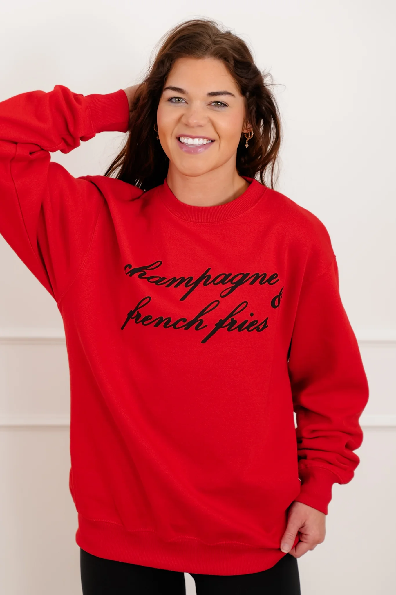 Long Sleeve "Champagne & French Fries" Graphic Sweatshirt - Image 2