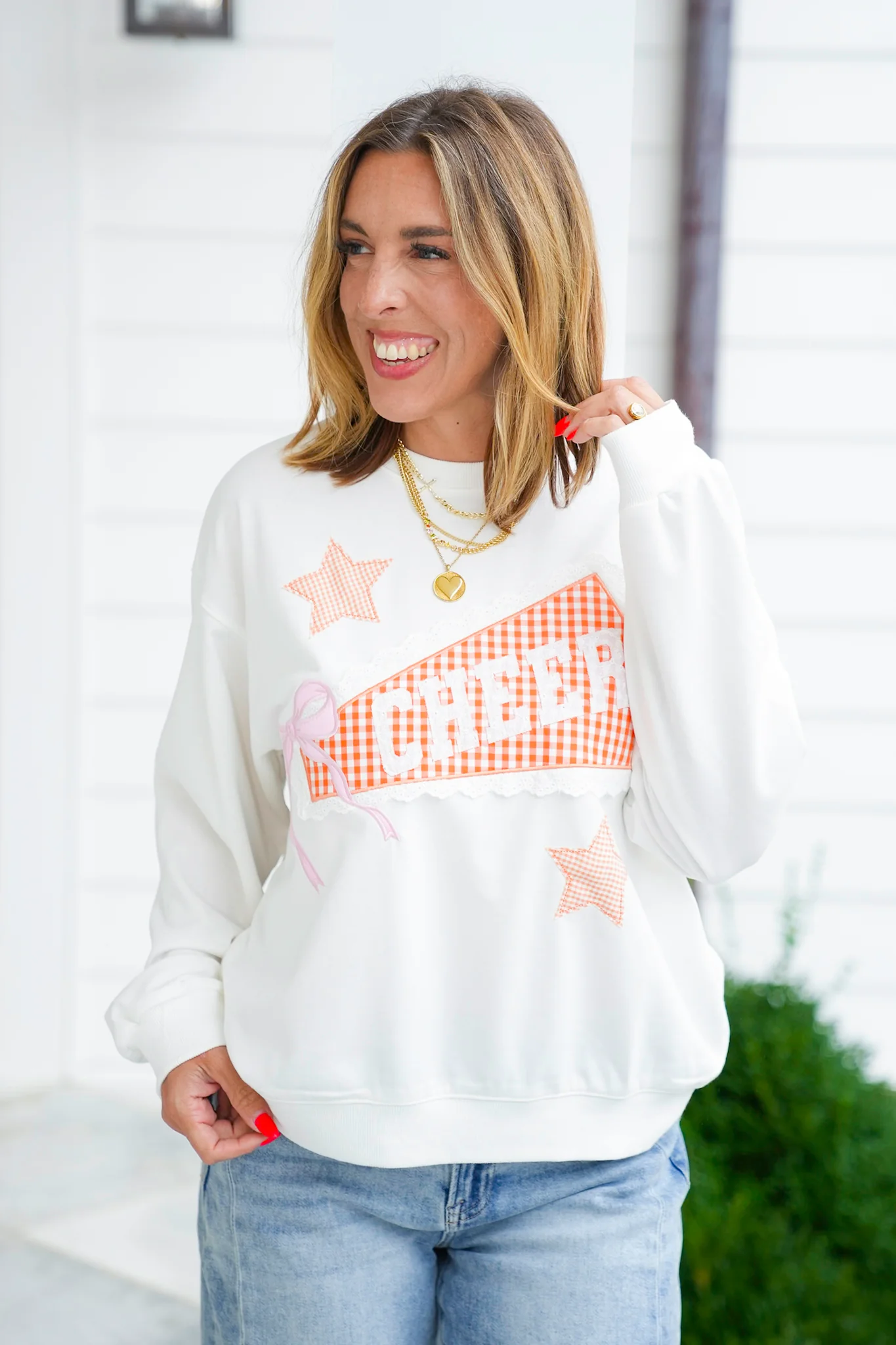 Long Sleeve Crewneck Top with Cheer Patch - Image 11