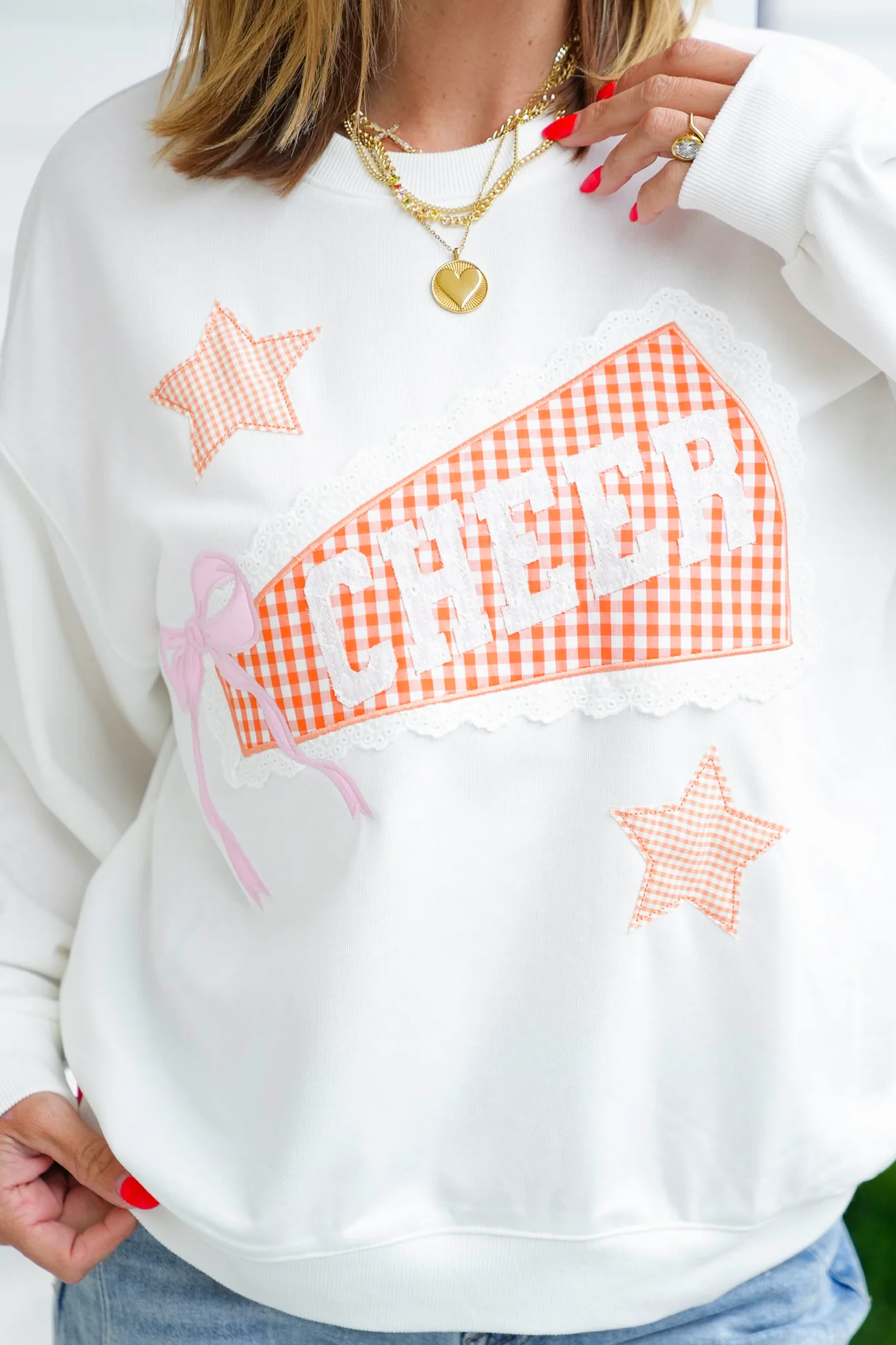 Long Sleeve Crewneck Top with Cheer Patch - Image 5