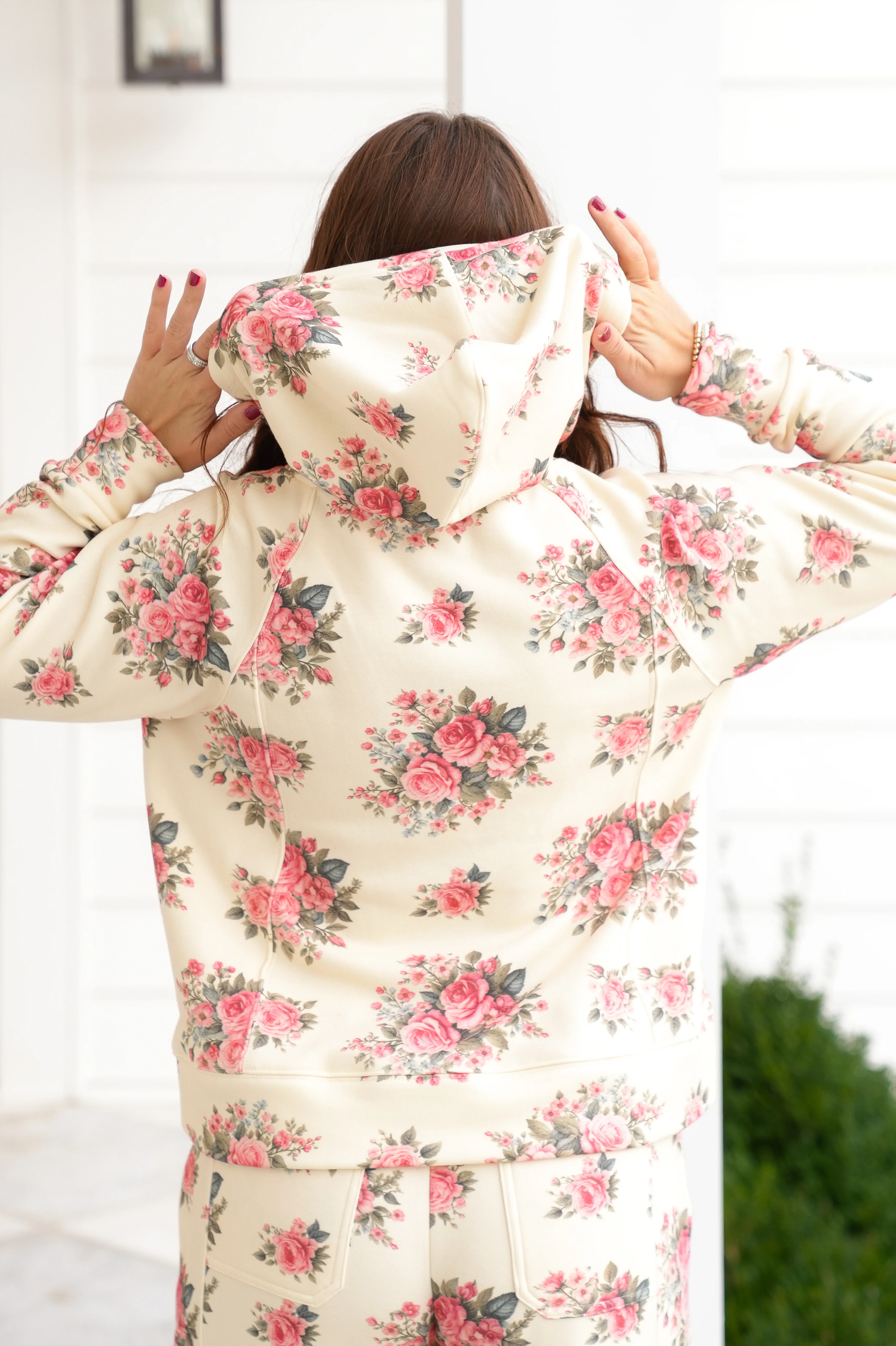 Long Sleeve Floral Print Hoodie - Image 2
