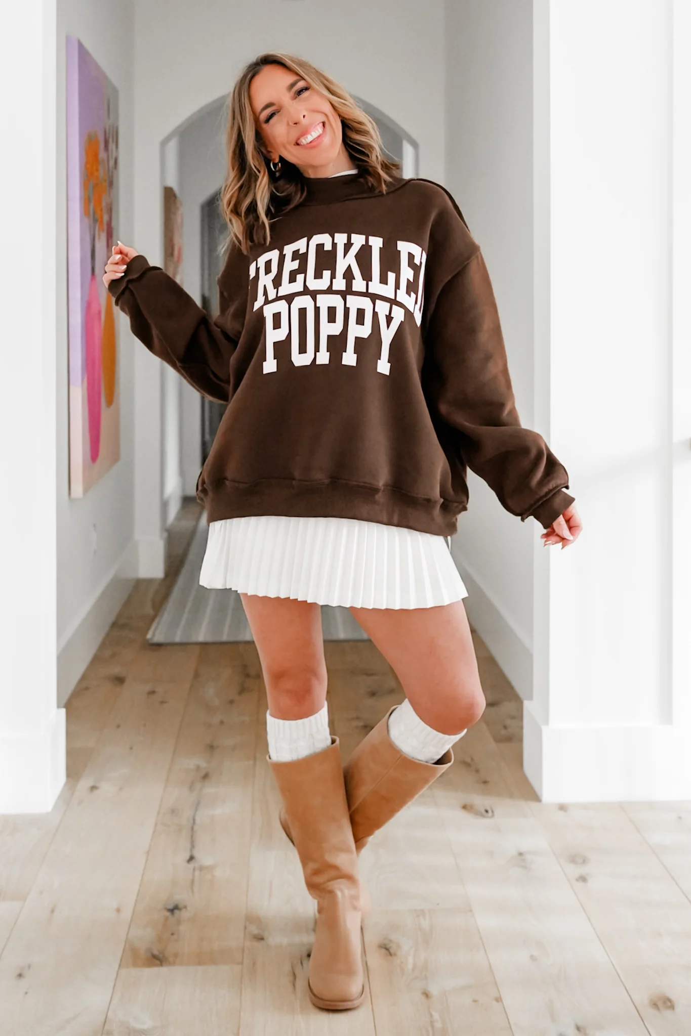 Brown Long Sleeve Reversible "Freckled Poppy/ Unbothered" Graphic Pullover Sweatshirt - Image 4