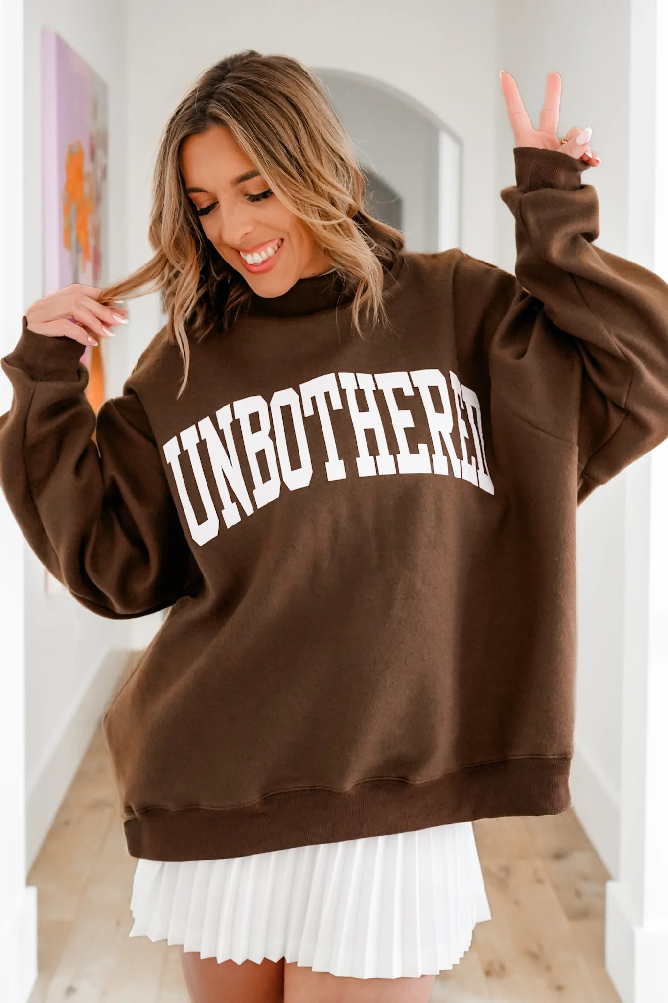 Brown Long Sleeve Reversible "Freckled Poppy/ Unbothered" Graphic Pullover Sweatshirt - Image 5