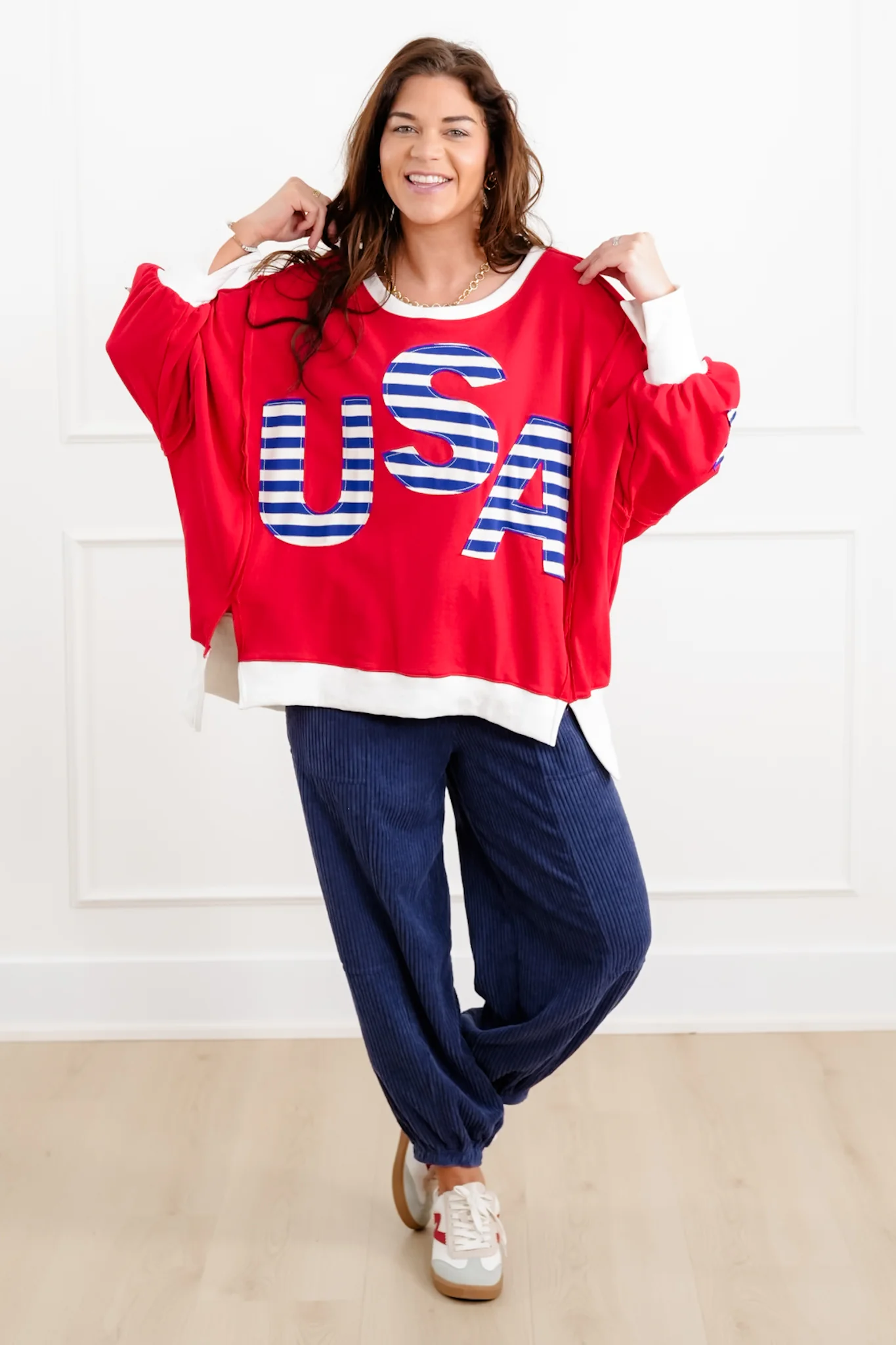 Long Sleeve French Terry Top with "USA" Patchwork Detail - Image 3