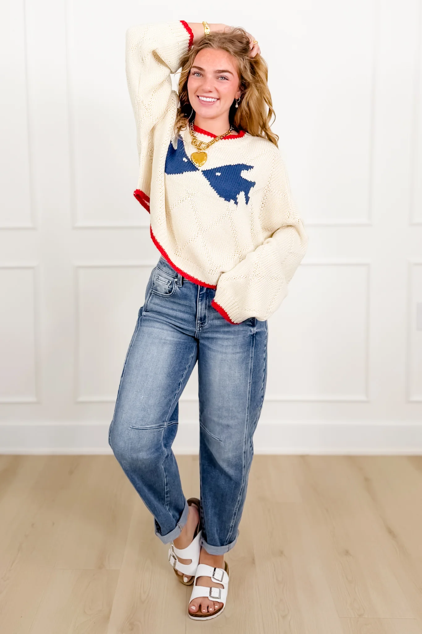 Long Sleeve Kissing Fish Knit Sweater - Image 2
