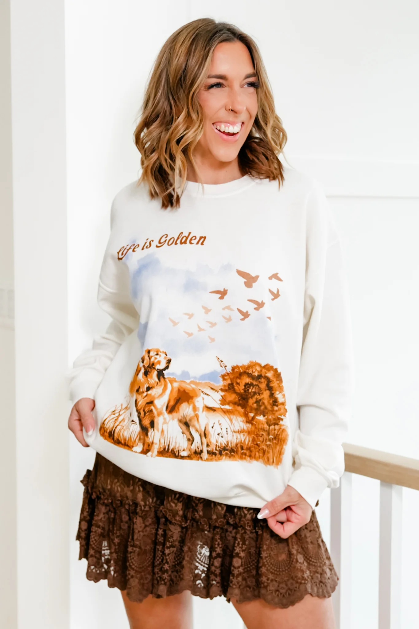 Long Sleeve "Life Is Golden" Graphic Pullover Sweatshirt - Image 2
