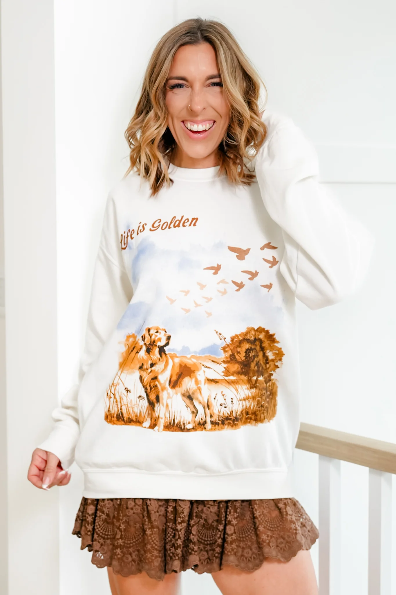 Long Sleeve "Life Is Golden" Graphic Pullover Sweatshirt - Image 4