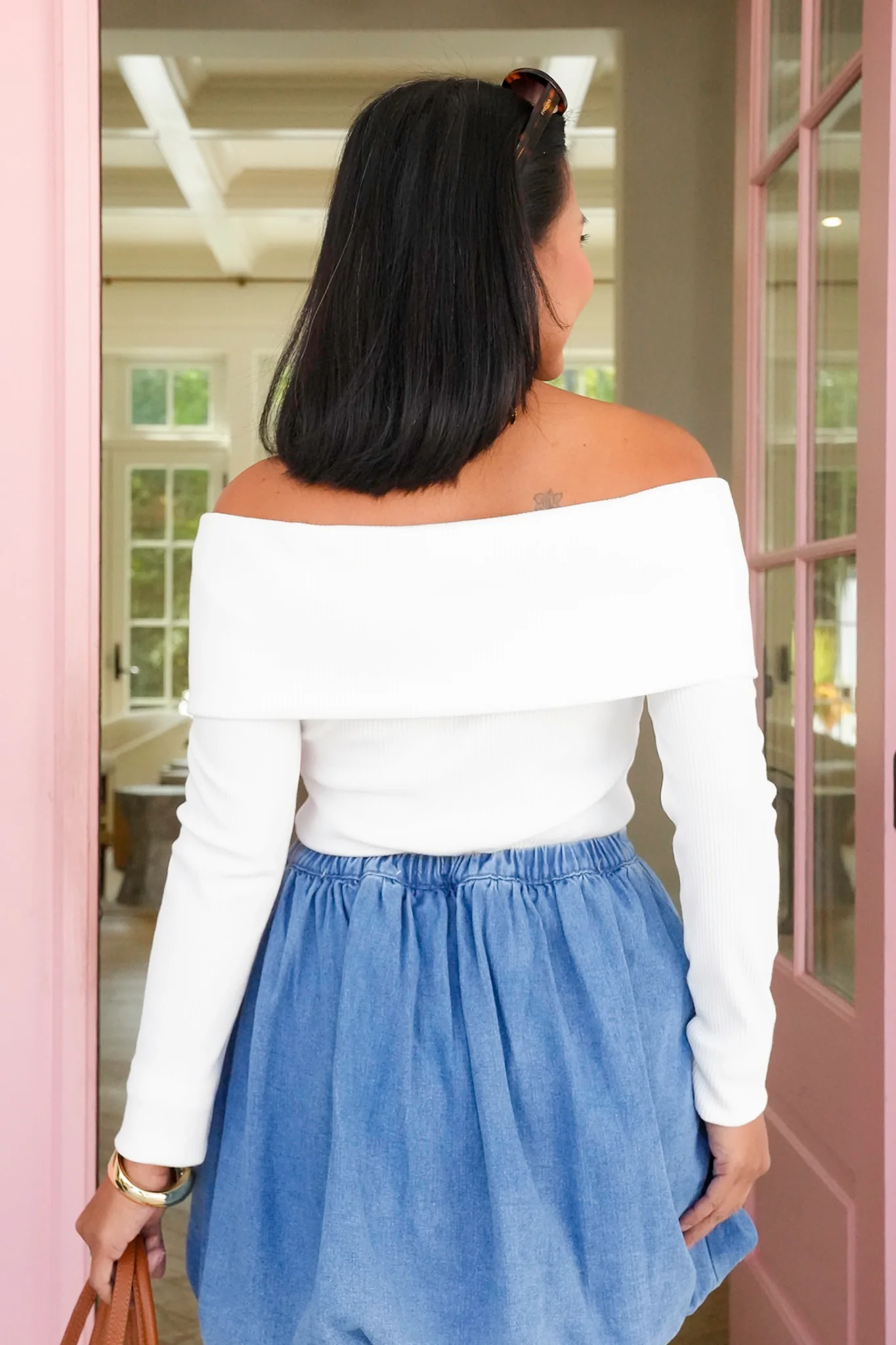Ribbed Knit Long Sleeve Off Shoulder Top - Image 6