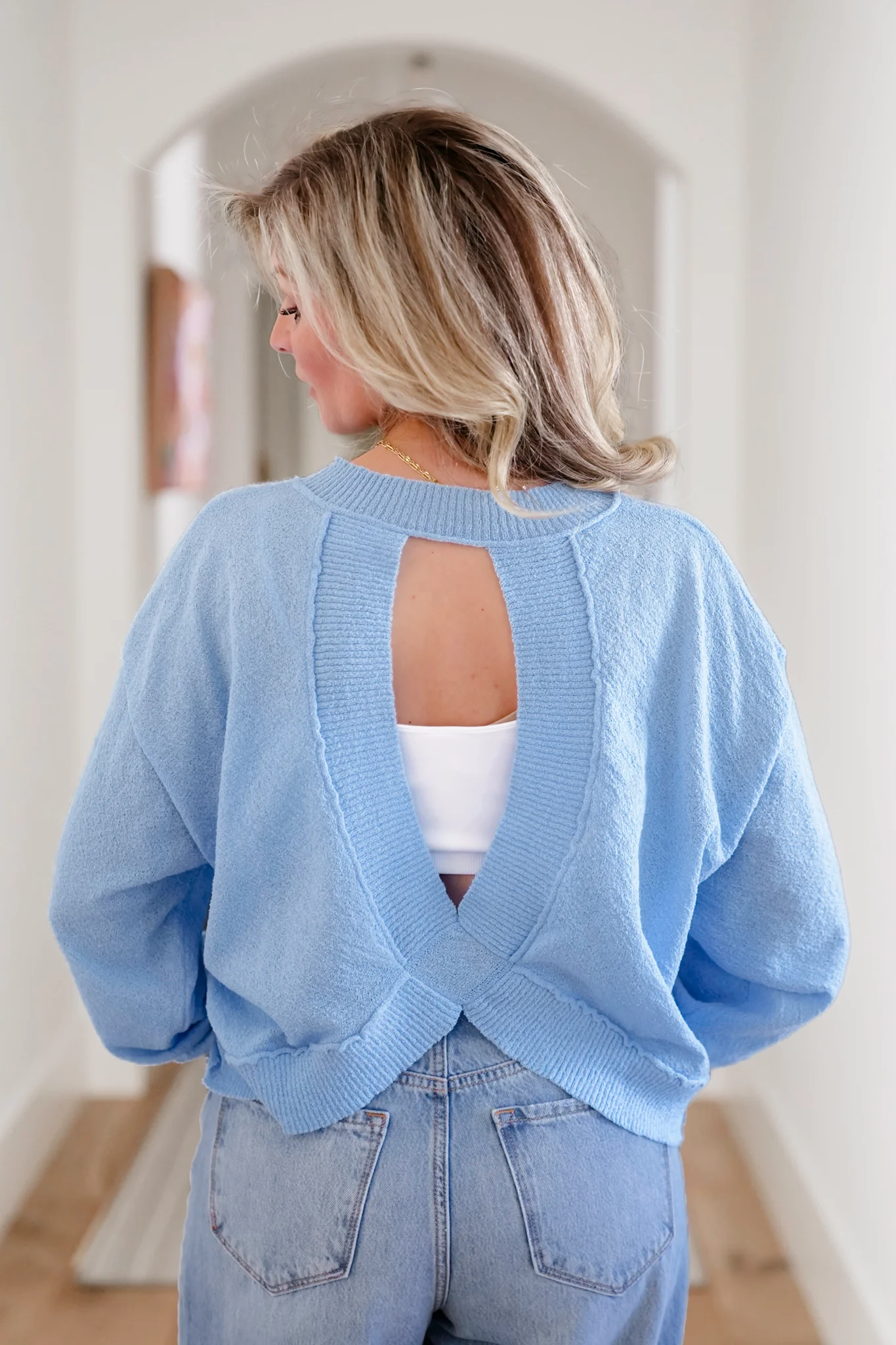 Long Sleeve Open Back Knit Sweater - Image 5