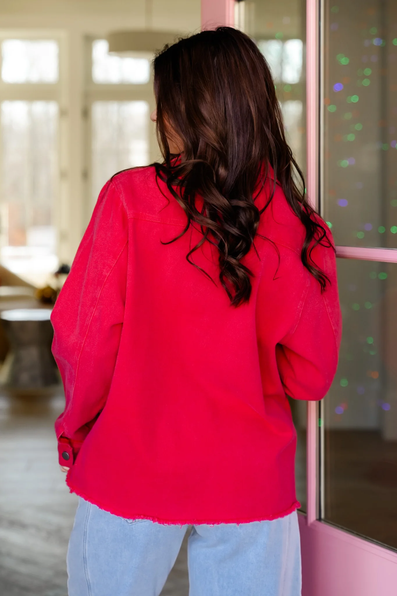 Long Sleeve Shacket with Lace Heart Pocket Detail - Image 4