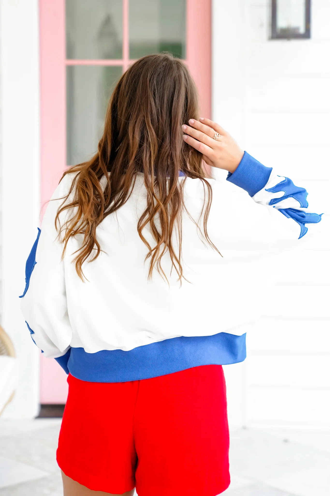 Long Sleeve Sweatshirt with Beaded "Stars And Stripes" Detail - Image 7