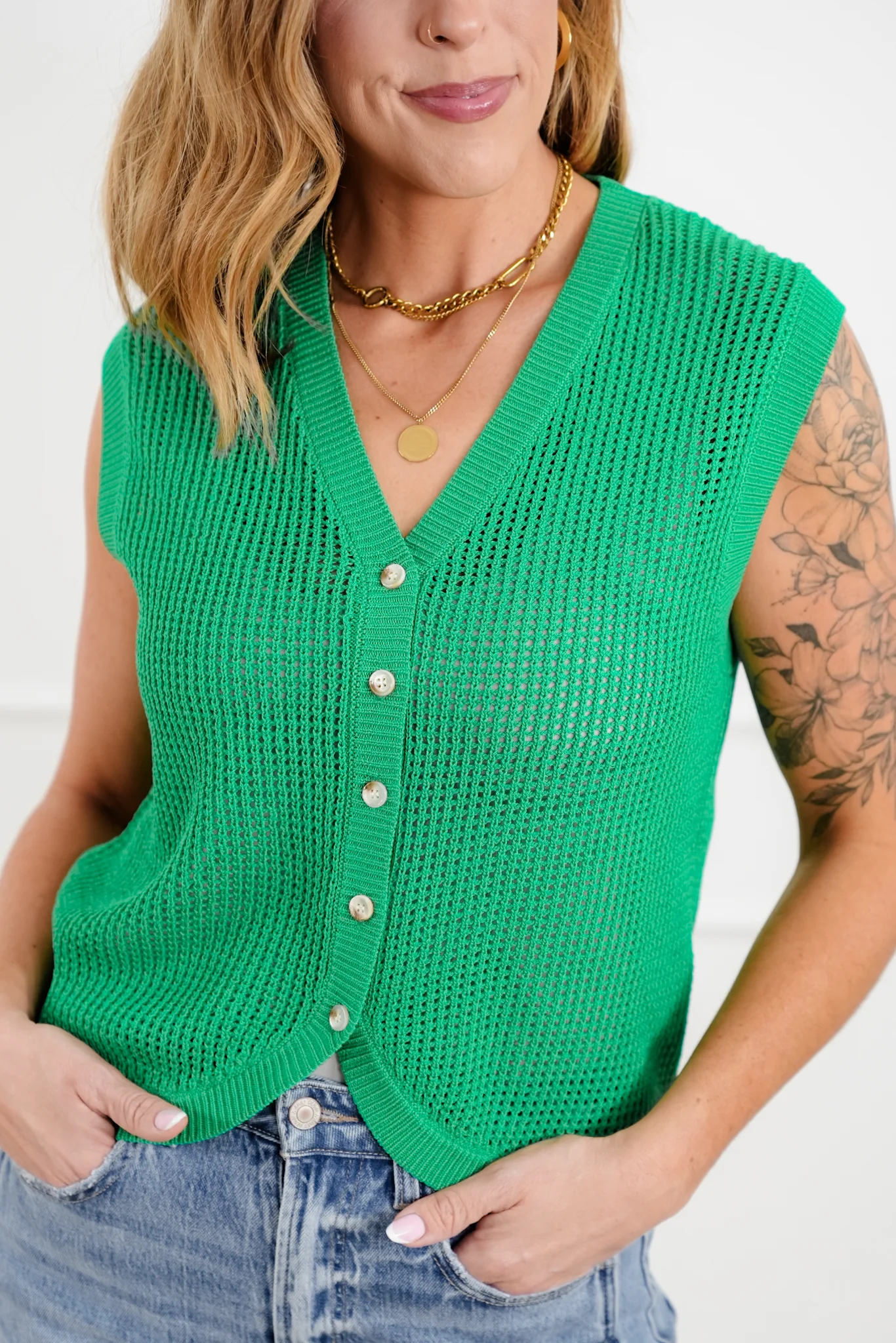 Loose Knit Button Down Sweater Vest - Image 2