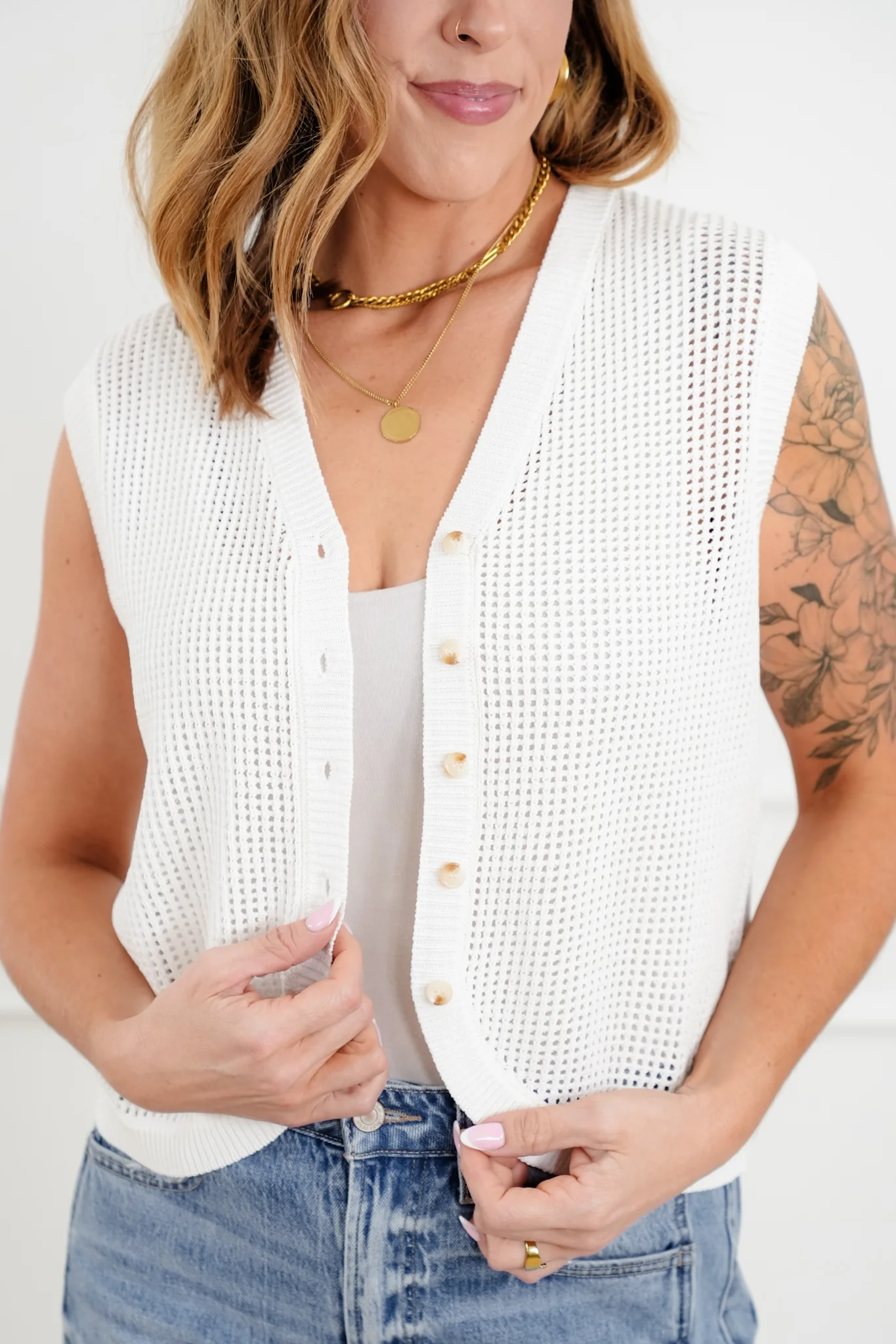 Loose Knit Button Down Sweater Vest - Image 3