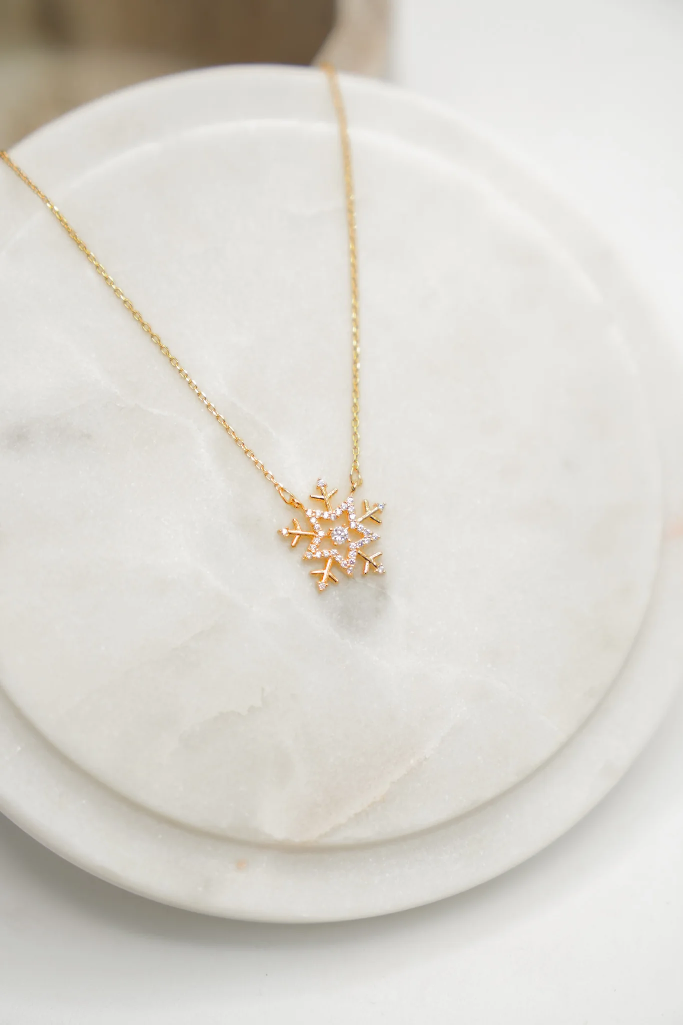 Love, Poppy Crystal Paved Snowflake Necklace - Image 3